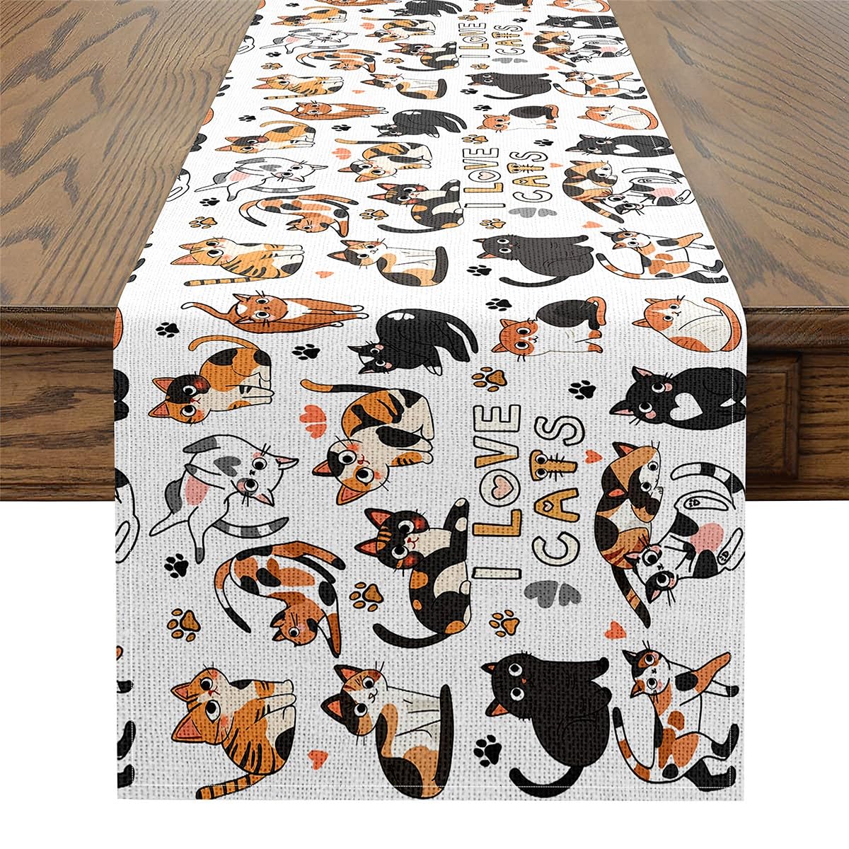 Feelyou Cat Table Runner Cats Print Home Decor for Living Room 13" x 48" Kitchen Dining Table Decoration for Home Party Bedroom Decor Cute Kitten
