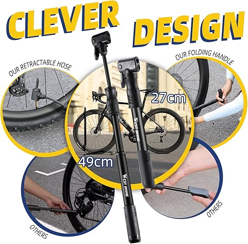 Miniatura 19 de Bomba de bicicleta Mini bomba de bicicleta – Bomba de ciclo de aleación de aluminio para válvula Presta y Schrader, bomba de neumáticos de bicicleta