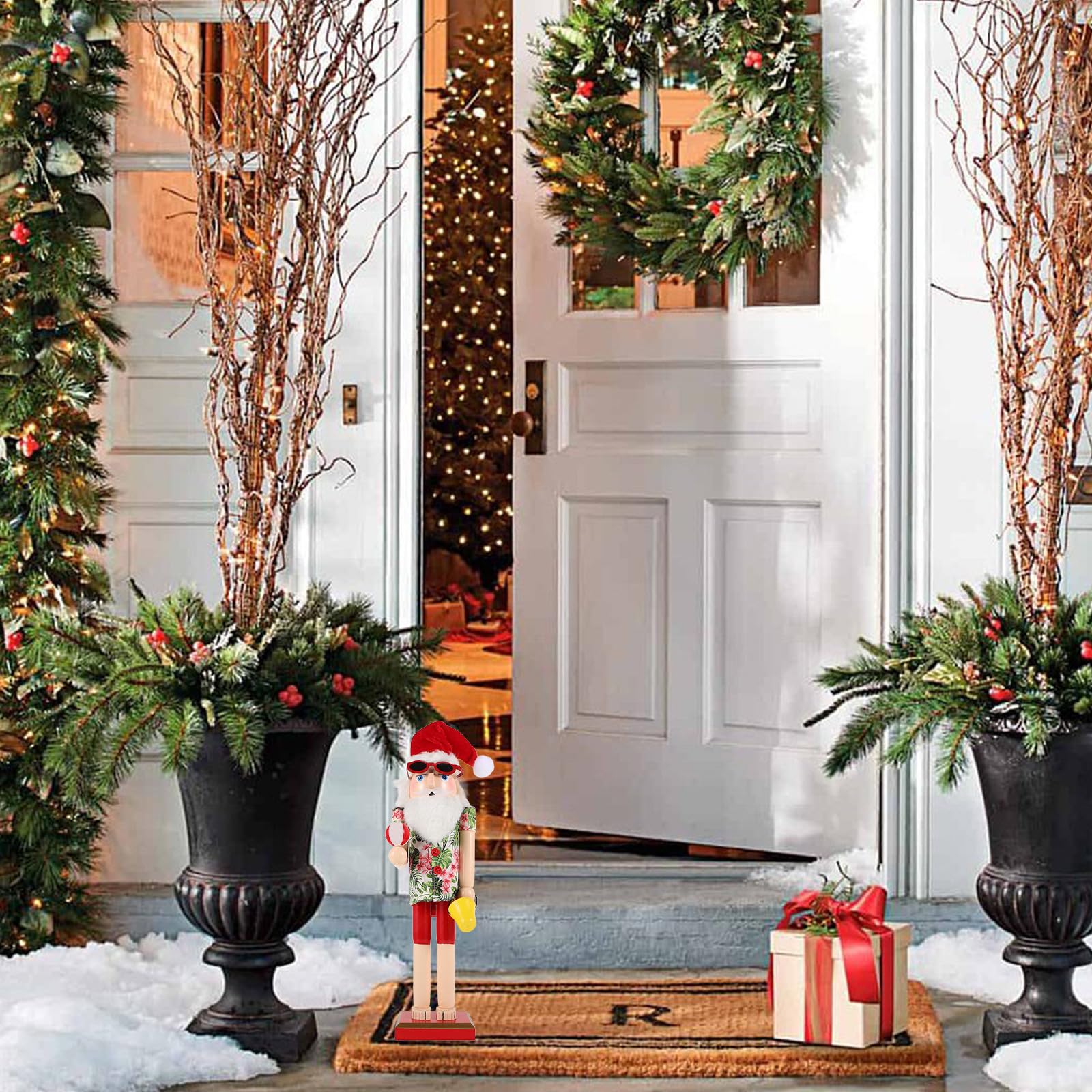 Beaupretty 3 Piezas Cascanueces de Madera de Papá Noel, Figura Navideña
