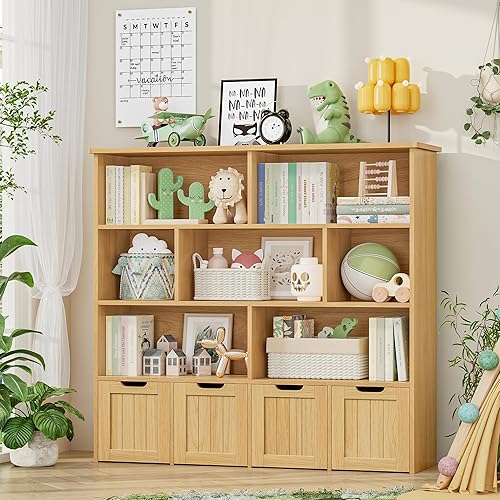 Miniatura 3 de FINETONES Organizador de almacenamiento de juguetes, estantería para niños con 4 cofres móviles y 7 cubos de almacenamiento, estante organizador de