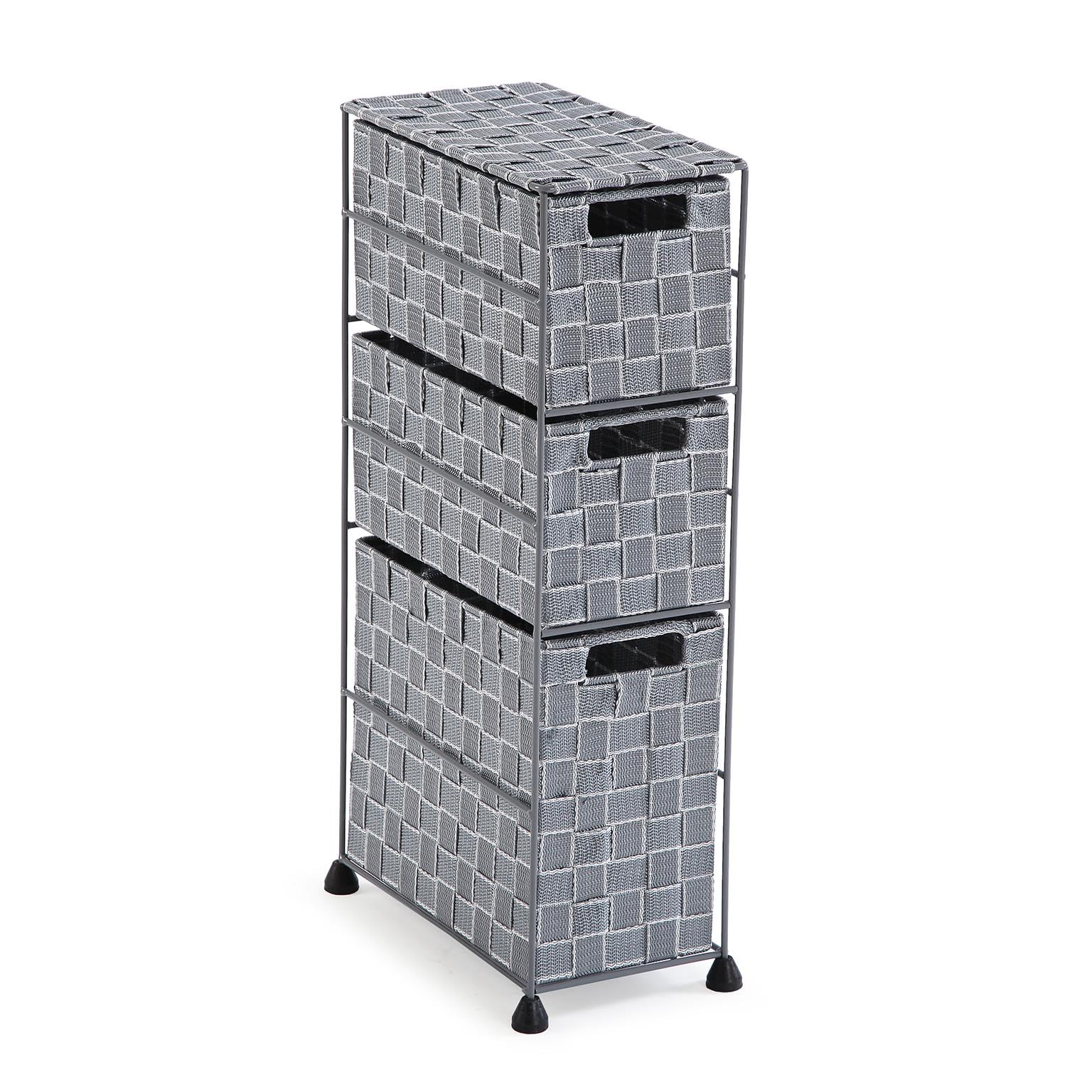 Versa Nilo Pomocnicze meble łazienkowe, półka łazienkowa z 3 koszami do przechowywania, wymiary (H X W X D) 57 x 15,5 x 28 cm, teksturowany plastik, szary kolor