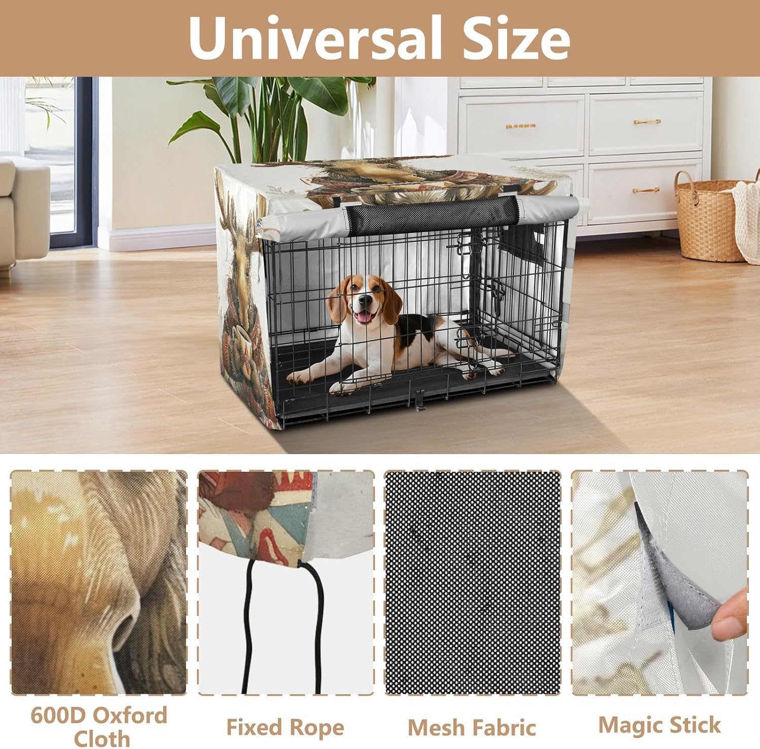 Cute Moose Dog Crate Covers Roll-up Side Panels, Crate Cover for Dog, X-Large