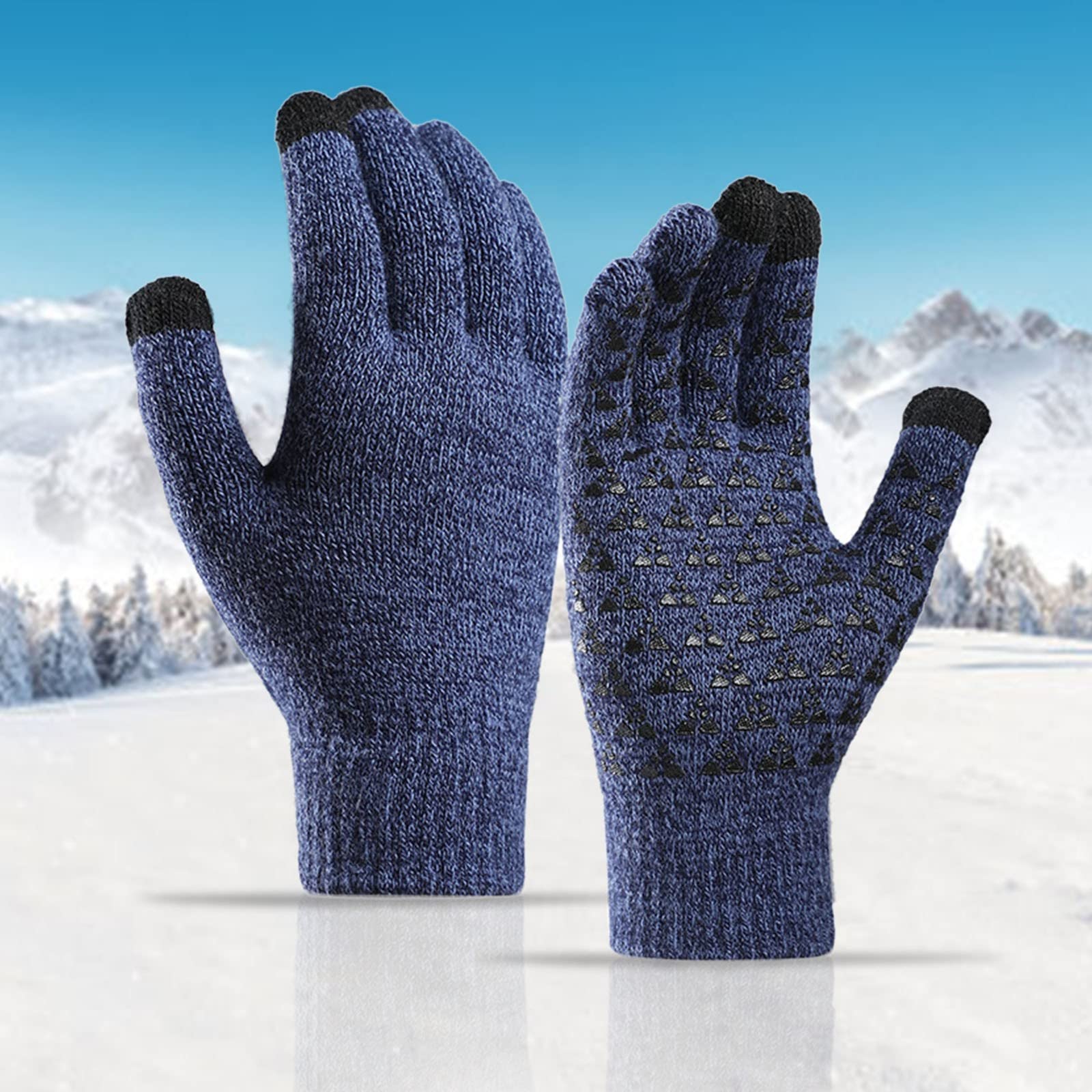 schurwolle handschuhe damen DUHGBNE Weiche Strickhandschuhe Winter -Rutsch-Touchscreen-Futter Verbesserte Für Herren Elastische Thermomanschettenhandschuhe Handschuhe Kinder 2 Jahre (Blue, One Size) Fashion Step 3 - Select Your Color:Matte Champagne Super Tough Gloves 1 icon:screen-prints| Printed Graphics