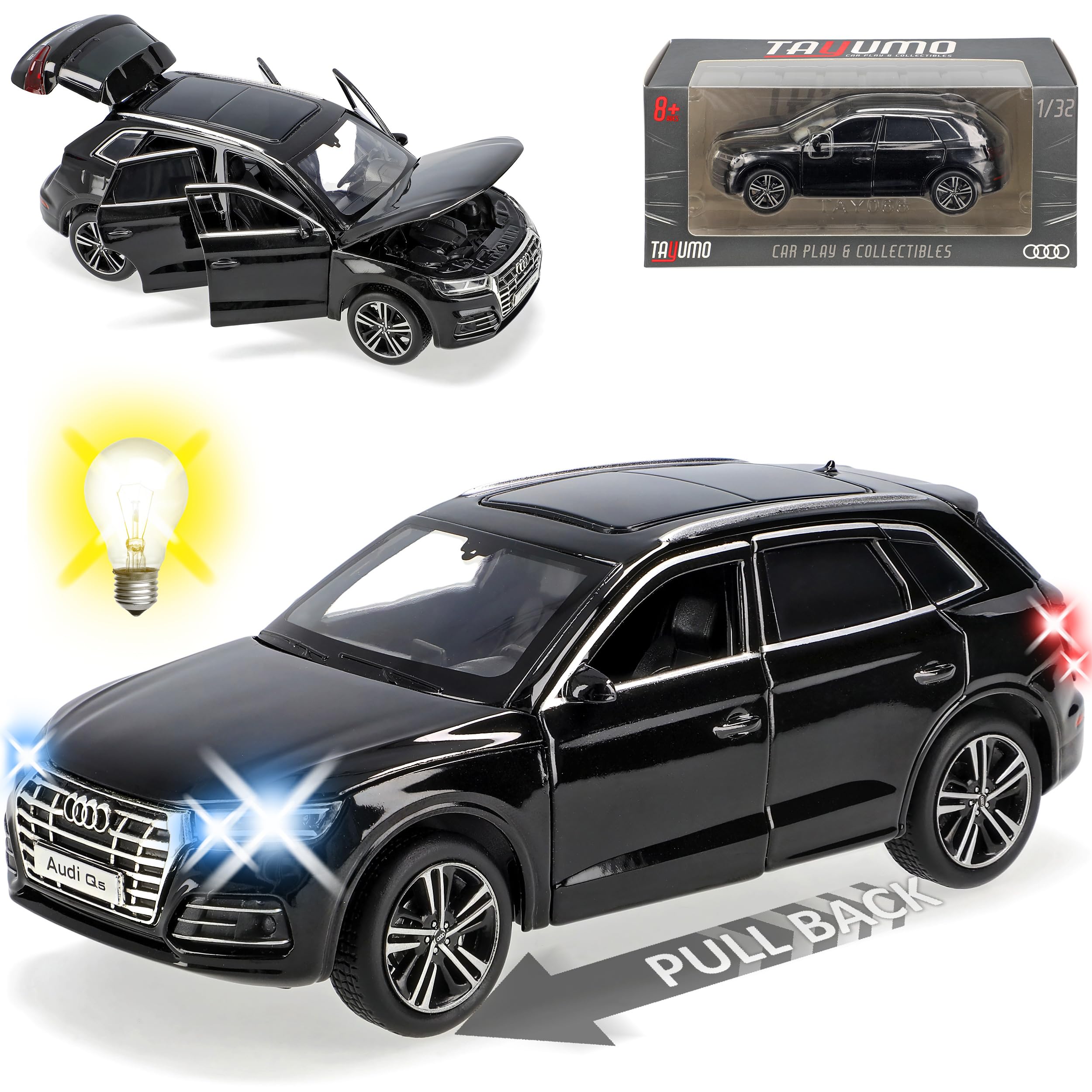 A*U*D*I Q5 II SUV Schwarz 2. Generation Ab 2016 mit Licht und Sound 1/32 Modell Auto mit oder ohne individiuellem Wunschkennzeichen