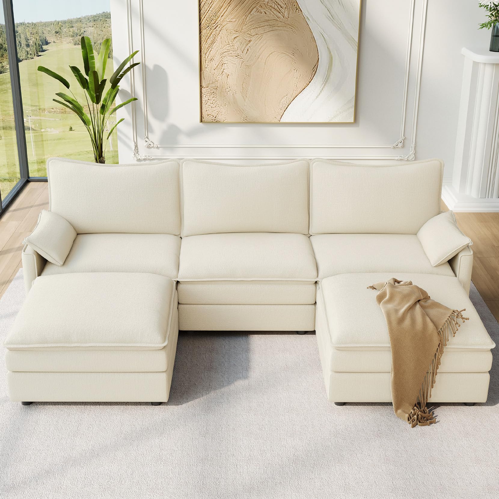 Vesgantti U shaped cloud couch in beige chenille