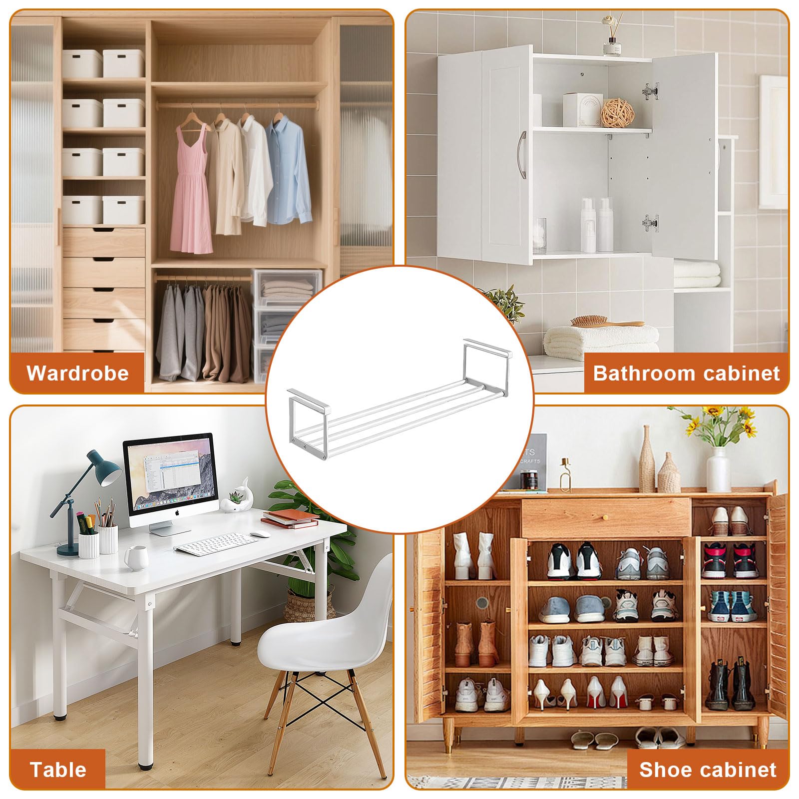 Wiszący regał na buty, organizer w szafie, regulowany 40-70 cm, podwyższony regał pod szafkę, wiszący regał pod biurko, do szafek kuchennych, szafek na buty, szafek na ubrania (biały)