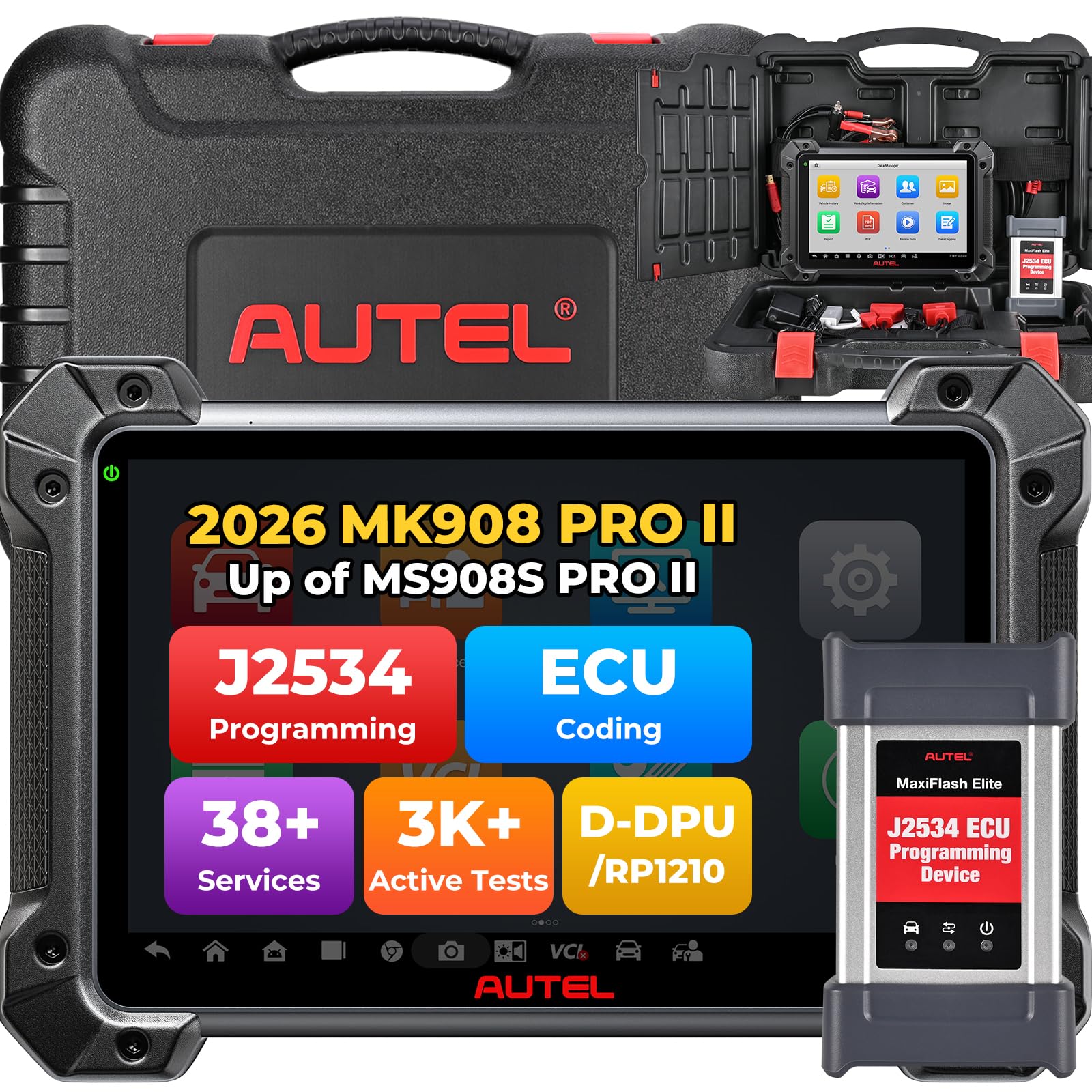 Autel MaxiCOM MK908 Pro II: 2026 MK908PRO II Same as MaxiSys MS908S Pro II Ultra Elite 2 Pro, J2534 Programming Scan Tool Up of MS908S Pro Elite MS906MAX MS906PRO, 38+ Resets, 3K+ Test, 4+128G