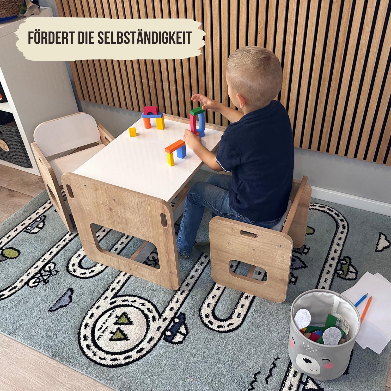 Malino Kindersitzgruppe aus Holz – Set aus 1 Tisch und 2 Stühle – Robuster Spieltisch für Kinder – Kindertisch perfekt für Kinderzimmer Kindermöbel Jungen & Mädchen ab 2 Jahren