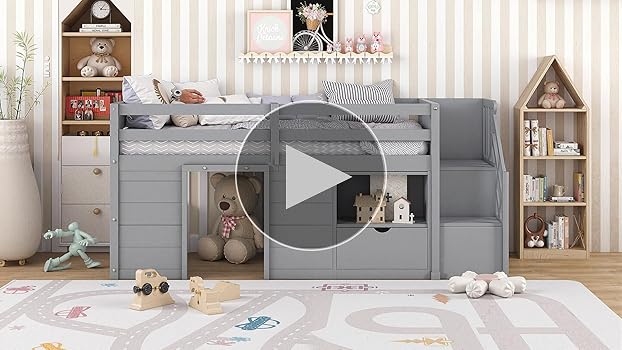 Amazon.com: Okak Twin Size Low Loft Bed with Playhouse Loft
