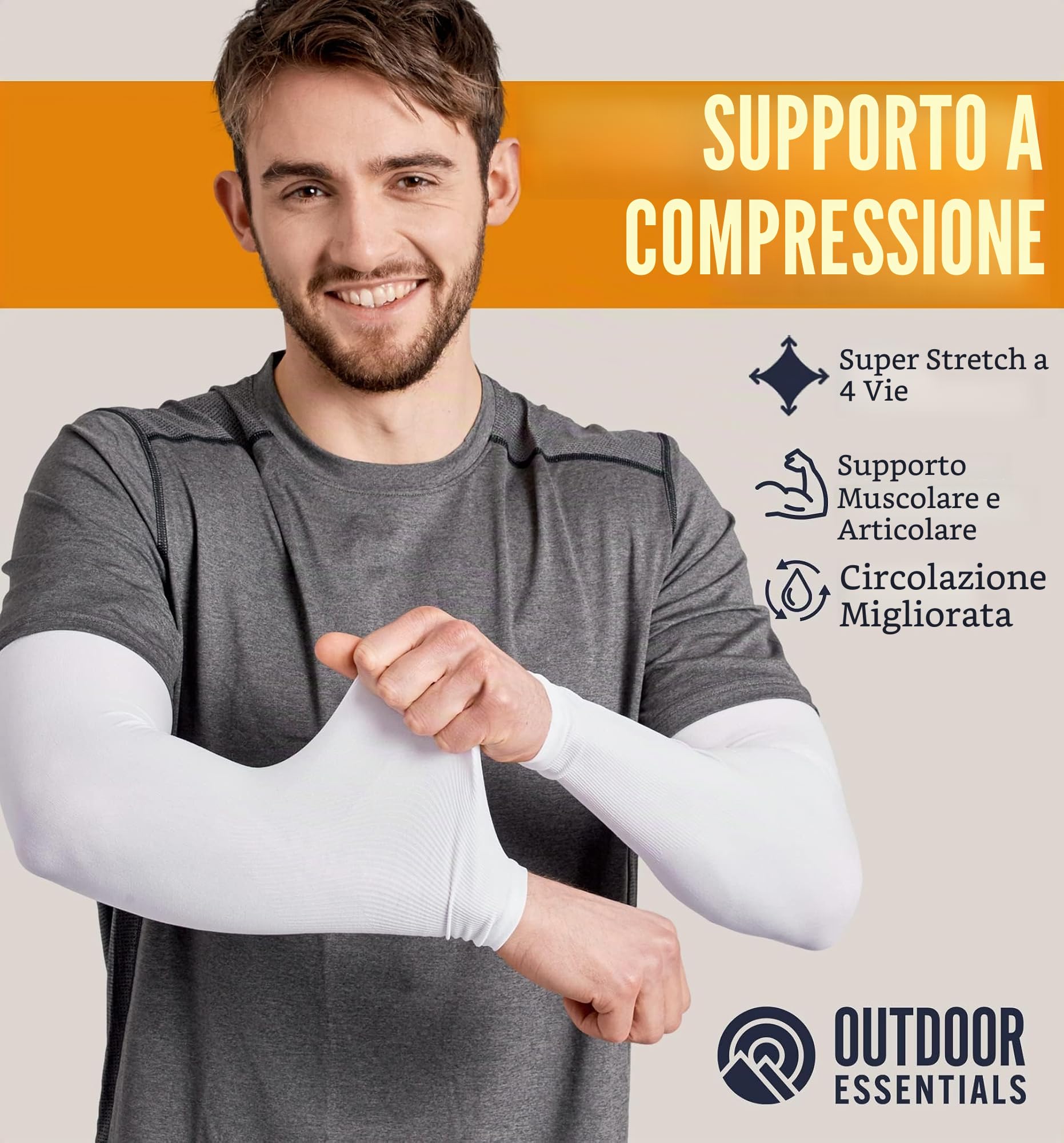 OutdoorEssentials Manicotti parasole UV per uomo e donna, manicotti rinfrescanti per braccia, protezione solare UPF 50+ per golf, copertura tatuaggi, guida