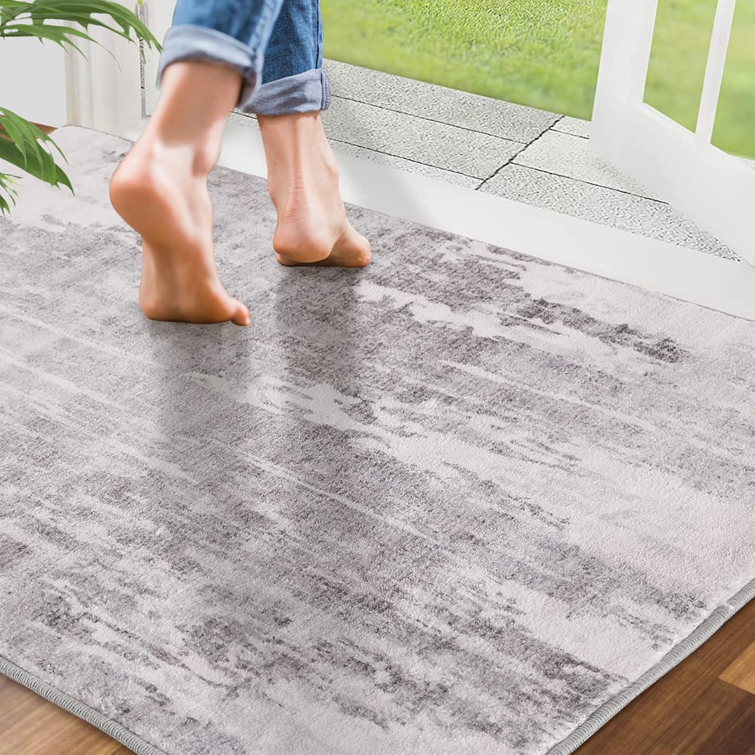 CRISTGEE Door Mat, Front Indoor Door Mat Faux Wool Non-Slip Entryway Rug Absorbent Abstract Throw Rug for Indoor Entrance Hallway Laundry Room, High Traffic Areas, 24X48 Inches, Gray Washable