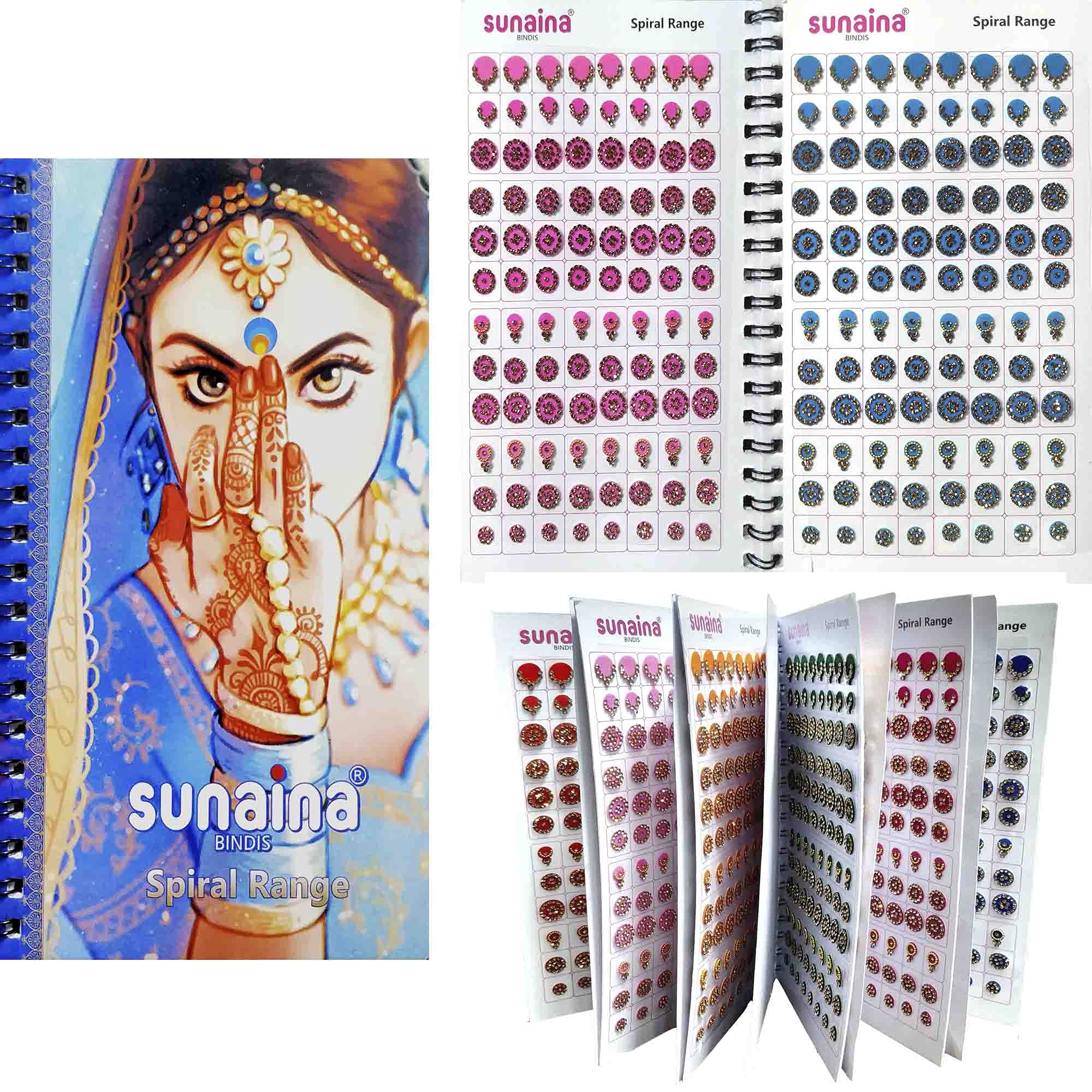 SUNAINA (Original) Spiral Multicolour Mix Design And Mix Self-Adhesive Size Full Stone Bindi Book For Women-image-10