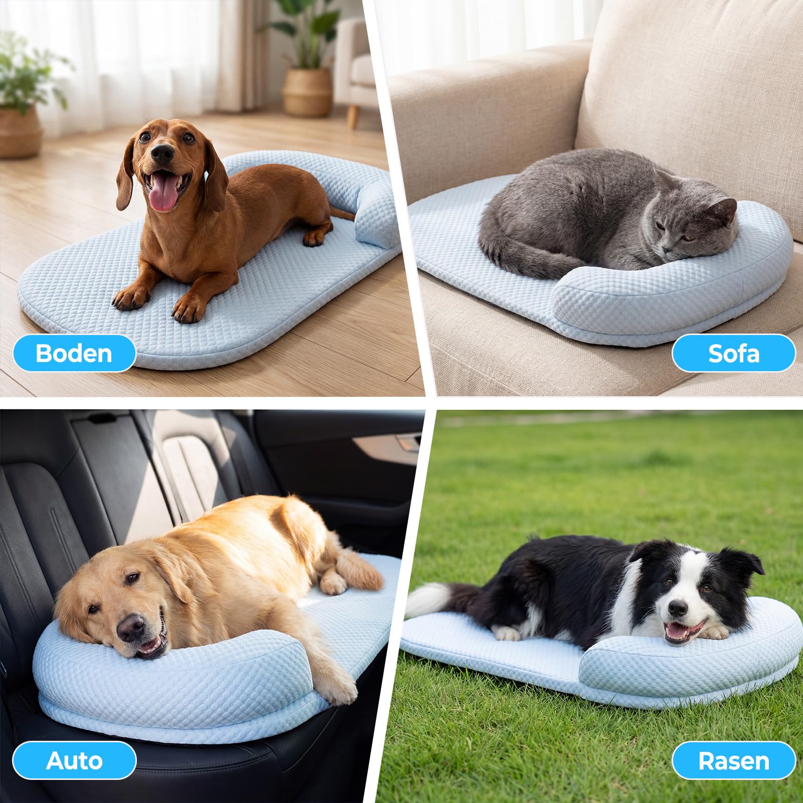 Tapis rafraîchissant pour chien - Tapis de refroidissement auto-rafraîchissant - Tapis de couchage et meubles pour chien - Lavable - Pour l'intérieur, l'extérieur et la voiture (100 x 75 bleu)