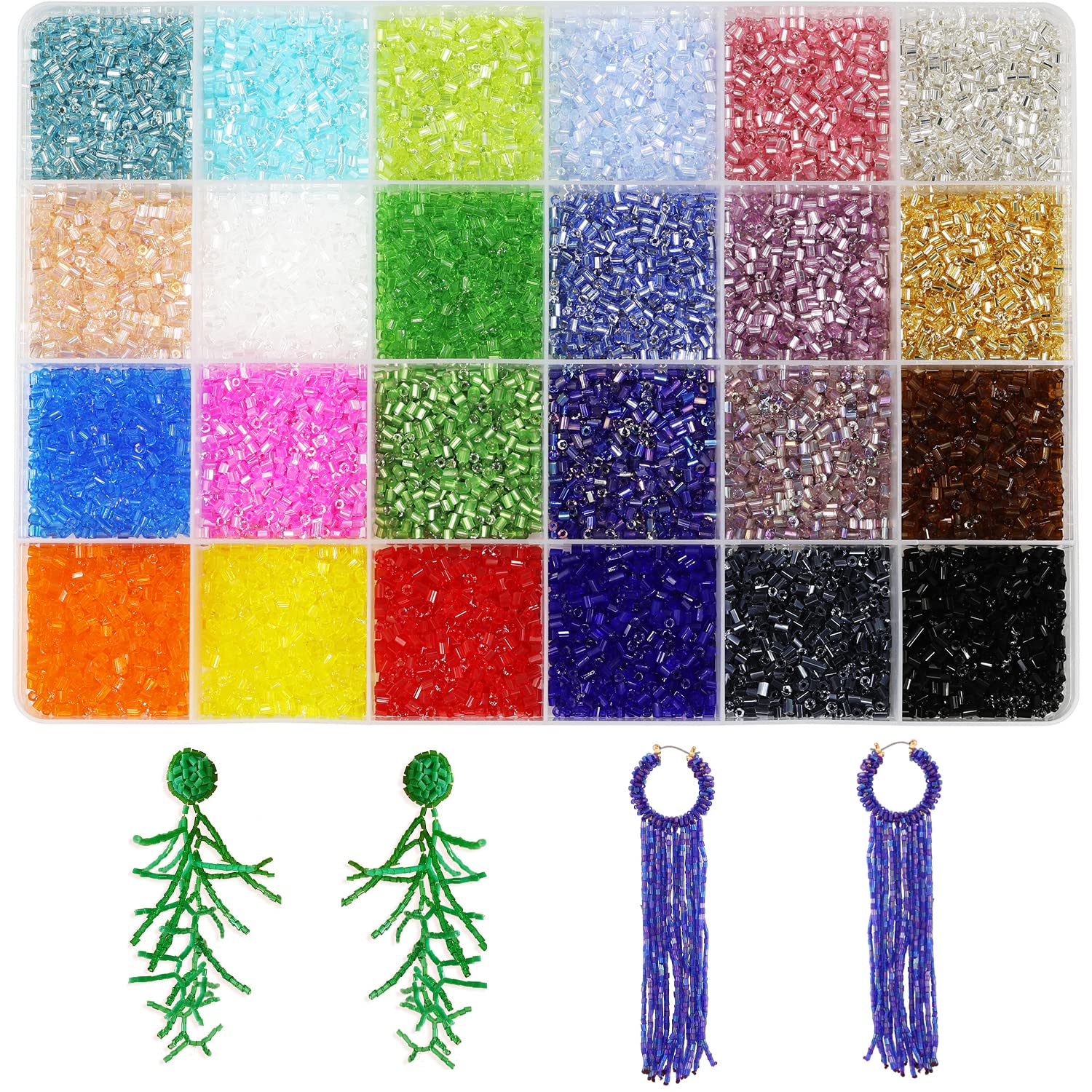 10/0 Glass Hexagon Seed Beads - 21600pcs in Box, 24 Multicolor Assortment Craft Seed Beads for Jewelry Making, 2 X 2.2mm (900pcs/Color, 24 Colors)