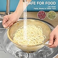 Vista 4 de Gold Strainer for Kitchen, 3QT, Stainless Steel Colander with Handle for Fruits Vegetables Cooking Food, Dishwasher Safe