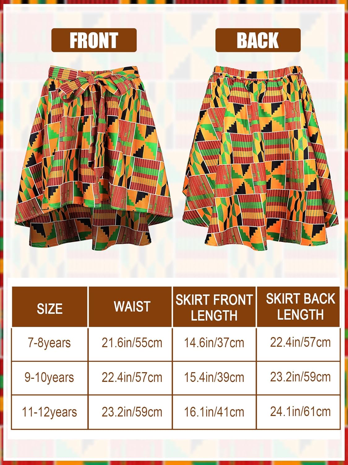 6 Pcs Girls African Skirt Head Wrap Set Black History Month Attire Dress Juneteeth Earrings African Outfits - Image 7