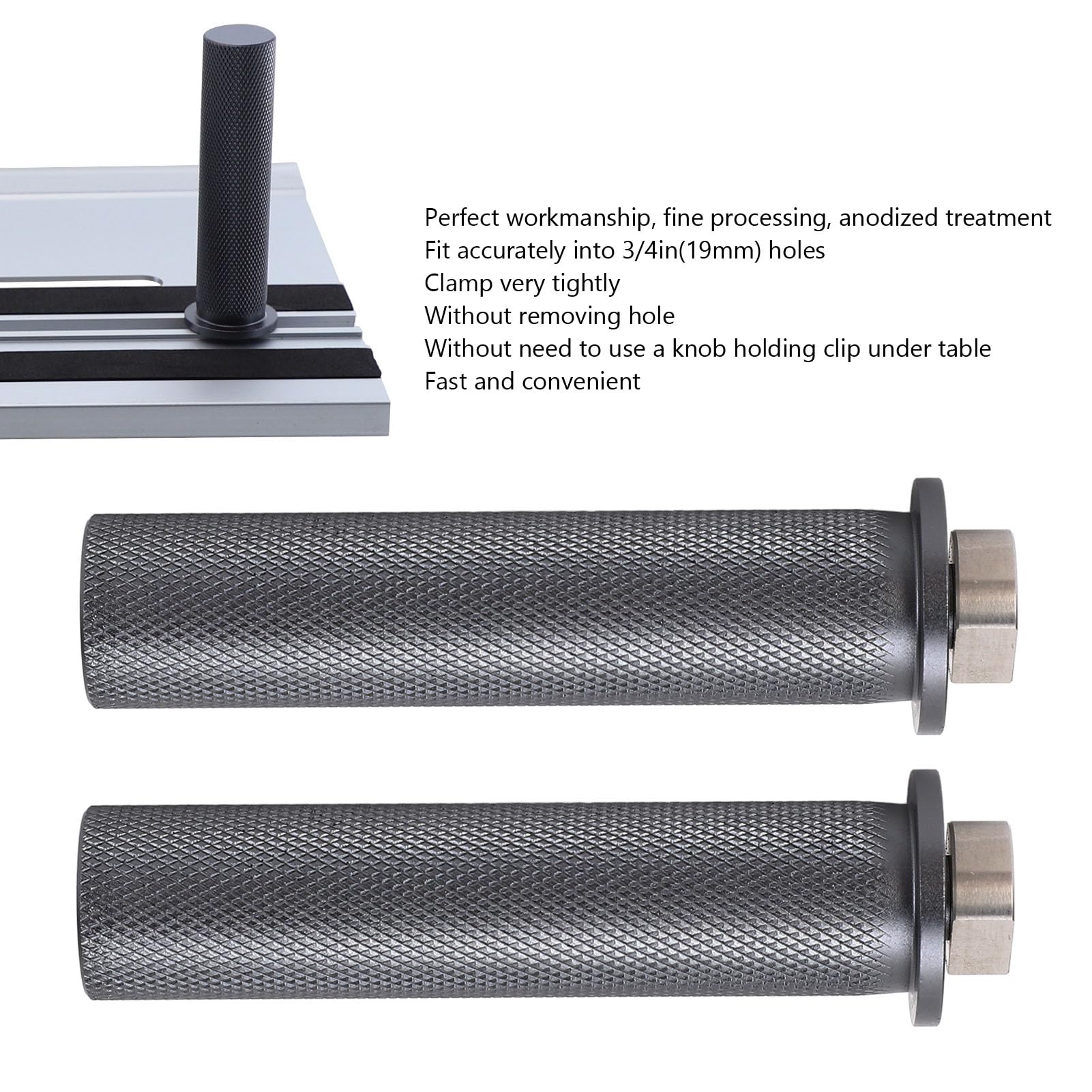 Werkbank-Anschlag 19 Mm Für Mft-Tische, Werkbänke, Aus Aluminiumlegierung, Rutschfeste Pads, Passend Für 3/4-Zoll-Anschlaglöcher, 2Er-Pack