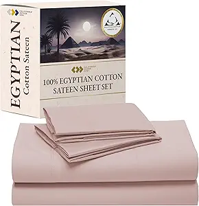 California Design Den King Size Bed Sheets Set - Certified 100% Egyptian Cotton Sateen, Deep Pocket King Size Sheets Set Egyptian Cotton with Anti-Skid Elastic, Durable Luxury Bedding - Sepia Rose