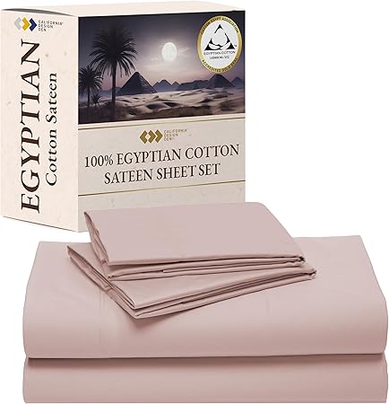 California Design Den King Size Bed Sheets Set - Certified 100% Egyptian Cotton Sateen, Deep Pocket King Size Sheets Set Egyptian Cotton with Anti-Skid Elastic, Durable Luxury Bedding - Sepia Rose