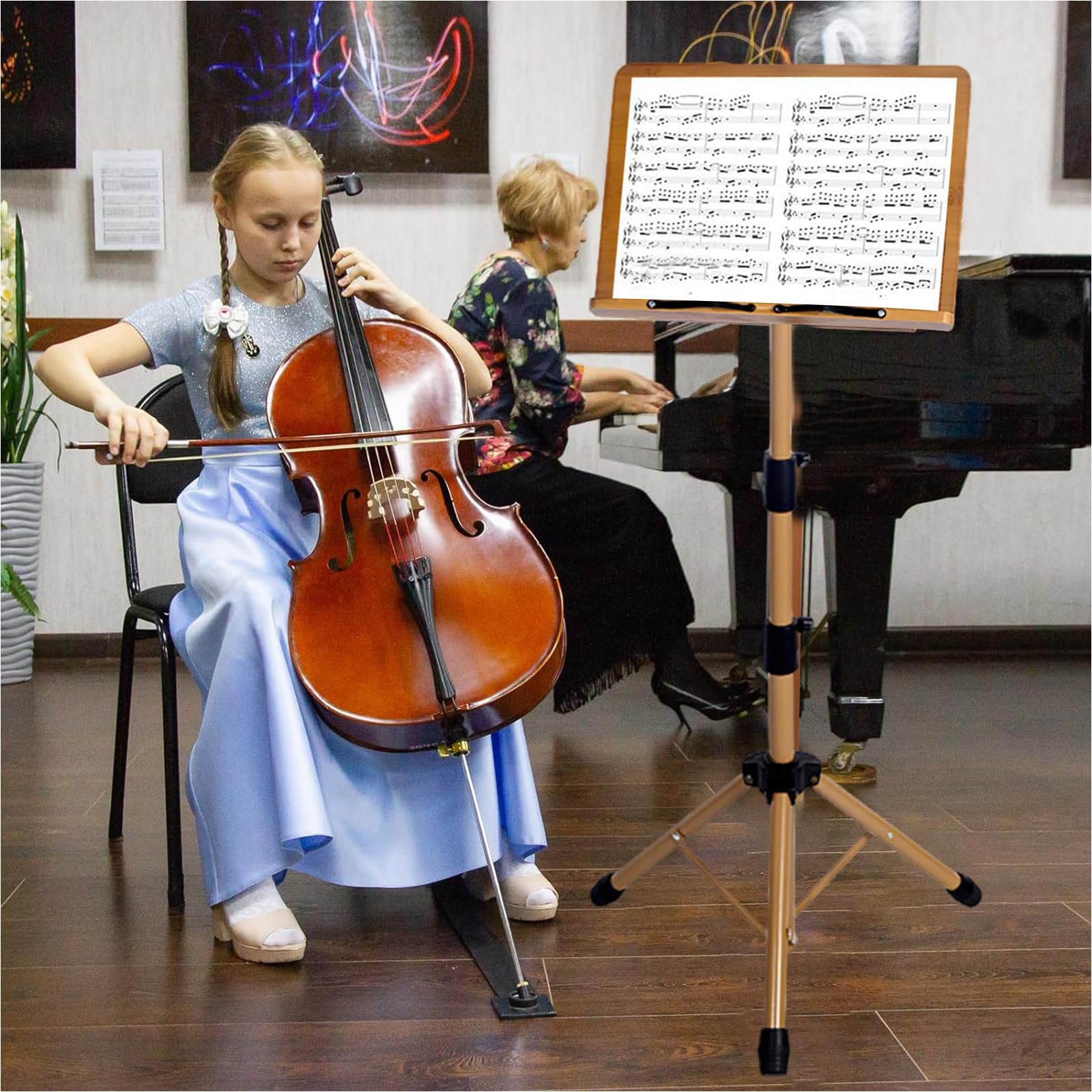 Notenständer – Tragbarer Notenständer mit Tragetasche, verstellbarer Schreibtisch-Bücherständer aus Holz & Metall, Podium-Lekterpult-Halter für Gitarre, Ukulele, Violinenspieler