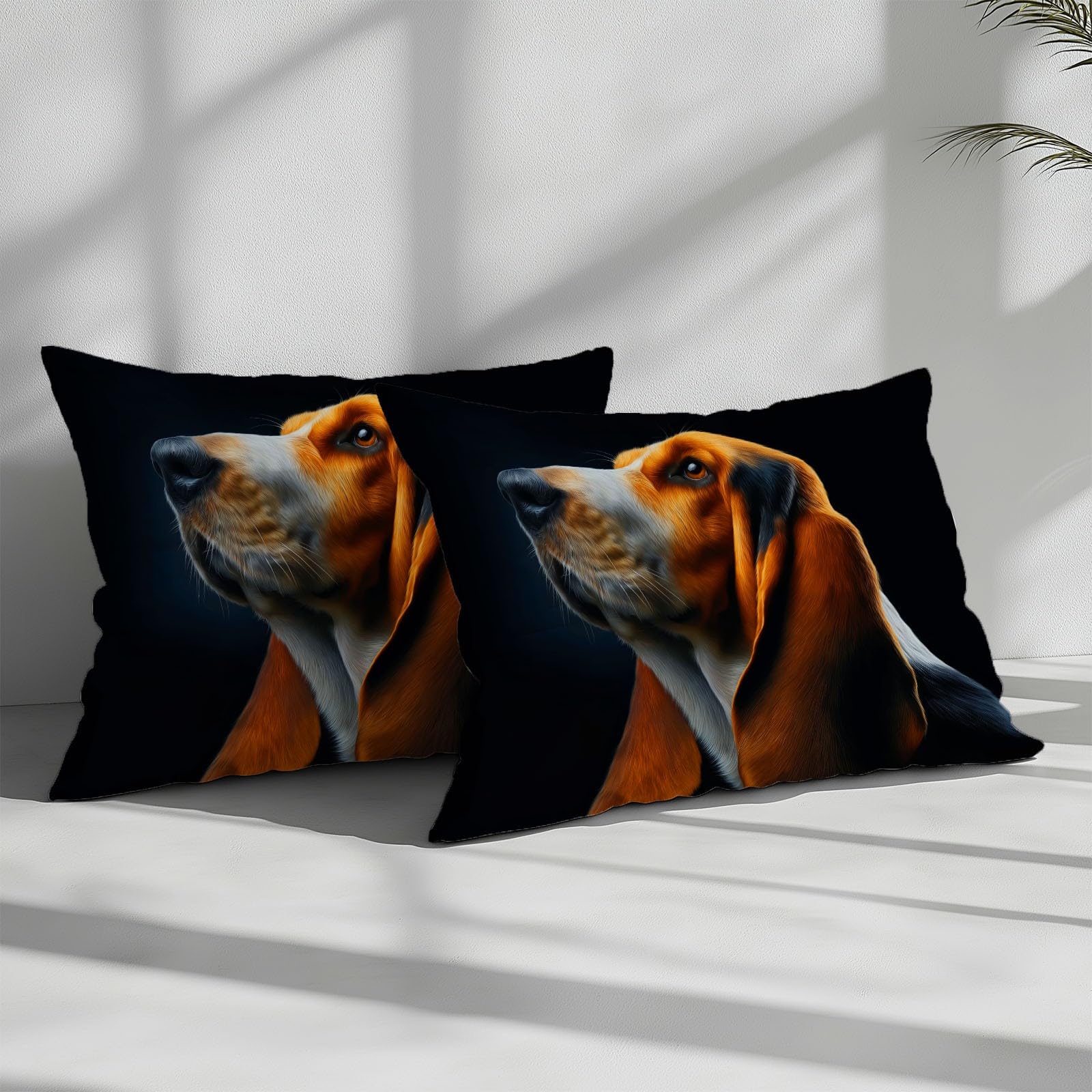 Czarna poszwa na kołdrę 240 x 220 z 2 poszewkami na poduszki 65 x 65 cm, surrealistyczny portret basset hound komplet pościeli dla dorosłych - 100% mikrofibra komplet pościeli dla 2 osób