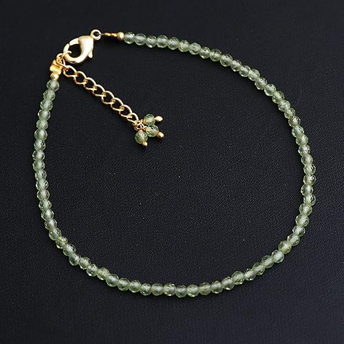 Miniatura 2 de Gempires Natural Green Peridot Beaded Bracelet August Birthstone Crystal Jewelry Hypoallergenic 8 Inch Gold Plated Lightweight Handmade Gemstone