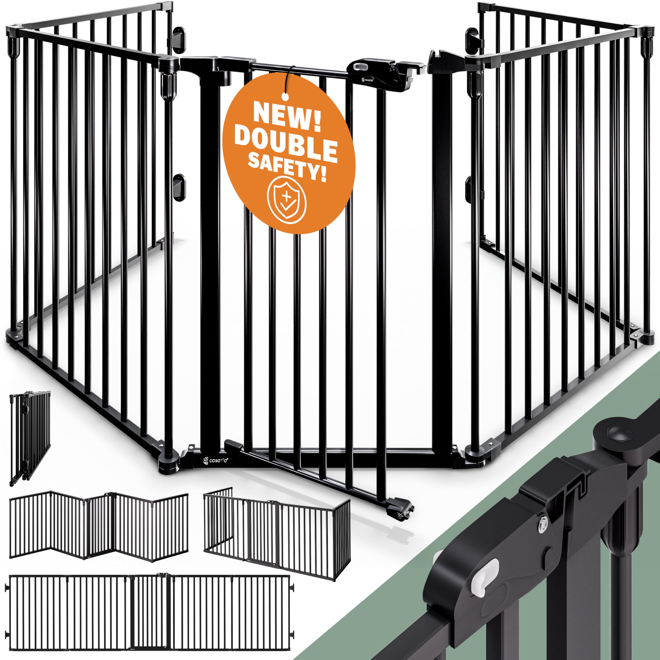 Casaria Black Casaria® Fire Guard 5 Section Foldable Metal Fireplace Safety Gate With Safety Door Lock | 306X77cm | Fire Place Safety Gate Barrier | Steel Plastic Dog Baby Kids Stove Gate |
