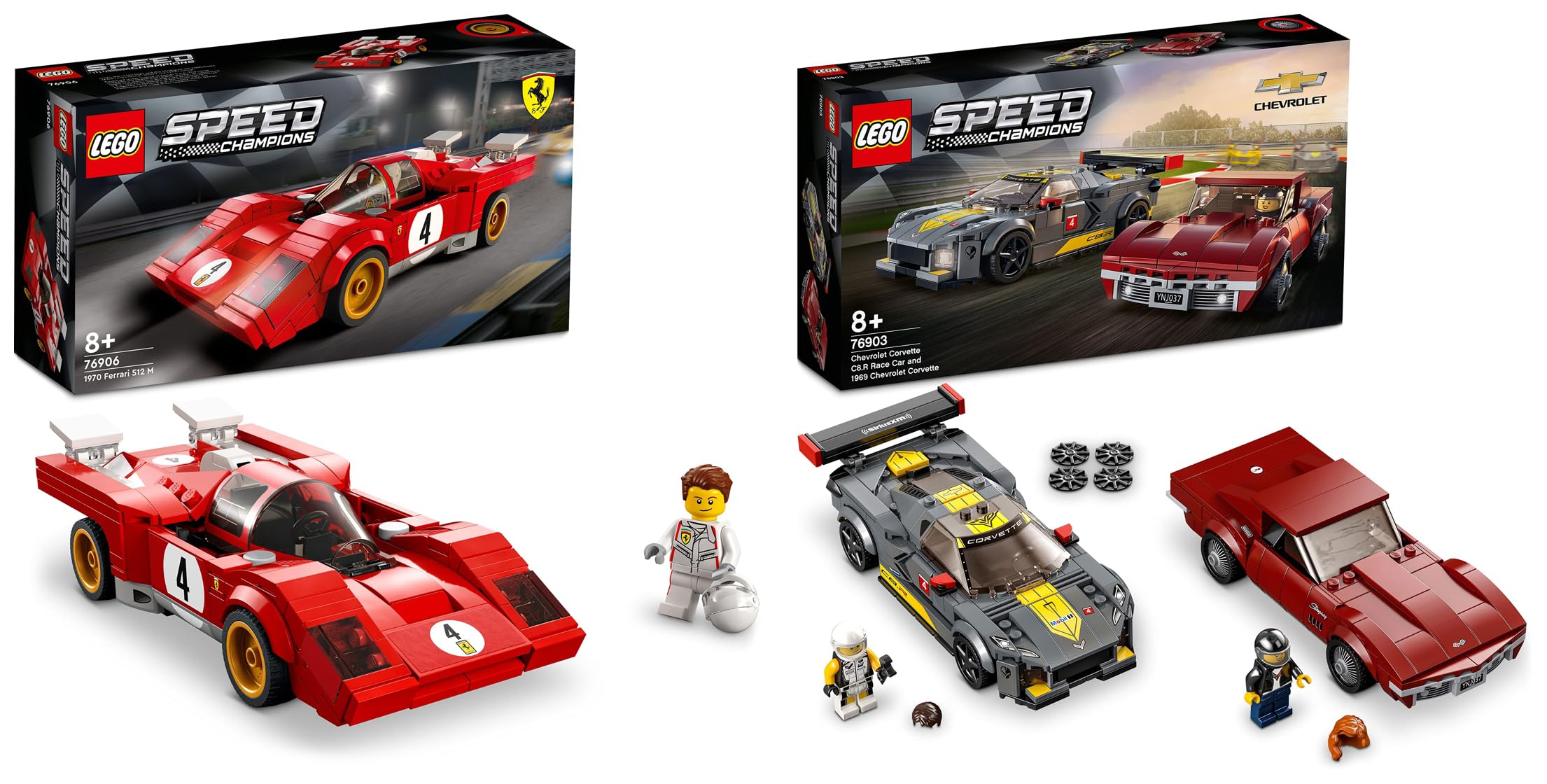 LEGO Speed Champions Chevrolet Corvette C8.R Race Car and 1968 Chevrolet Corvette 76903 Building Kit (512 Pieces) Speed Champions 1970 Ferrari 512 M 76906 Building Kit (291Pieces)