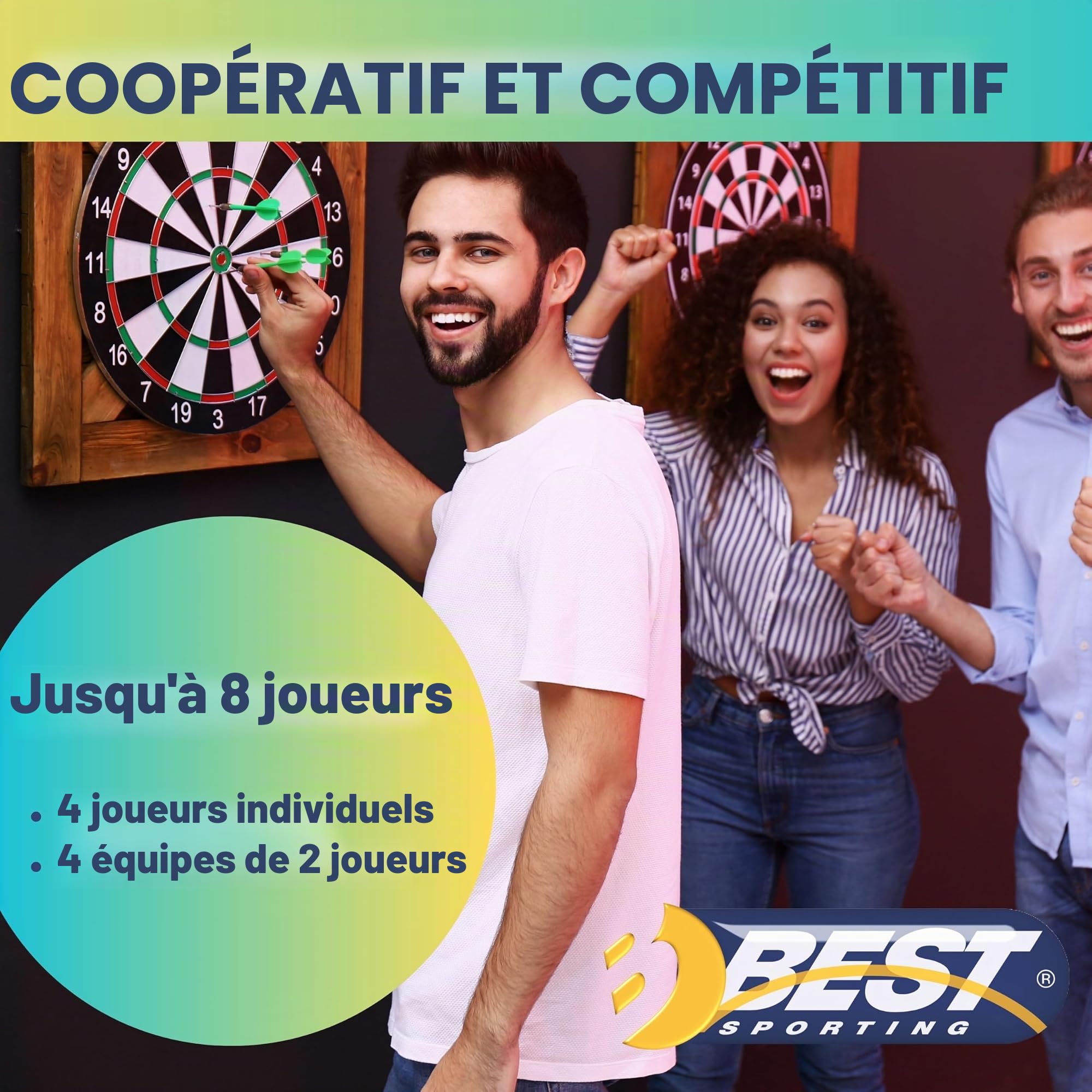 Ensemble de fléchettes Best Sporting Chester - Cible avec affichage LCD, 6 fléchettes électronique et pointes de rechange - Avec adaptateur secteur