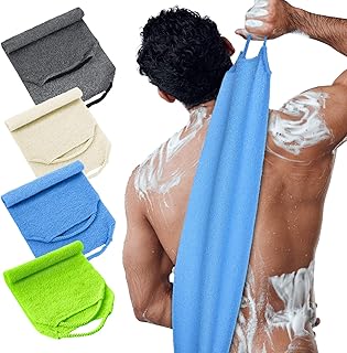 4 Pieces Exfoliating Back Scrubber for Shower Nylon Back Exfoliator Extended Length Back Washers Scrubbers Stretchable Pull Strap Exfoliating Washcloth with Handles
