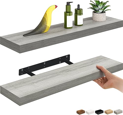 Miniatura 34 de Ballucci Estante flotante, estante de pared de madera de 36 pulgadas con soportes invisibles para baño, sala de estar, dormitorio, cocina, Negro
