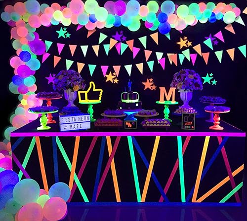 Miniatura 4 de Midnight Glo Banderín de papel neón de 78 pies para decoración de fiesta de cumpleaños, boda, luz negra, reactiva con luz UV brillante (paquete de 6)