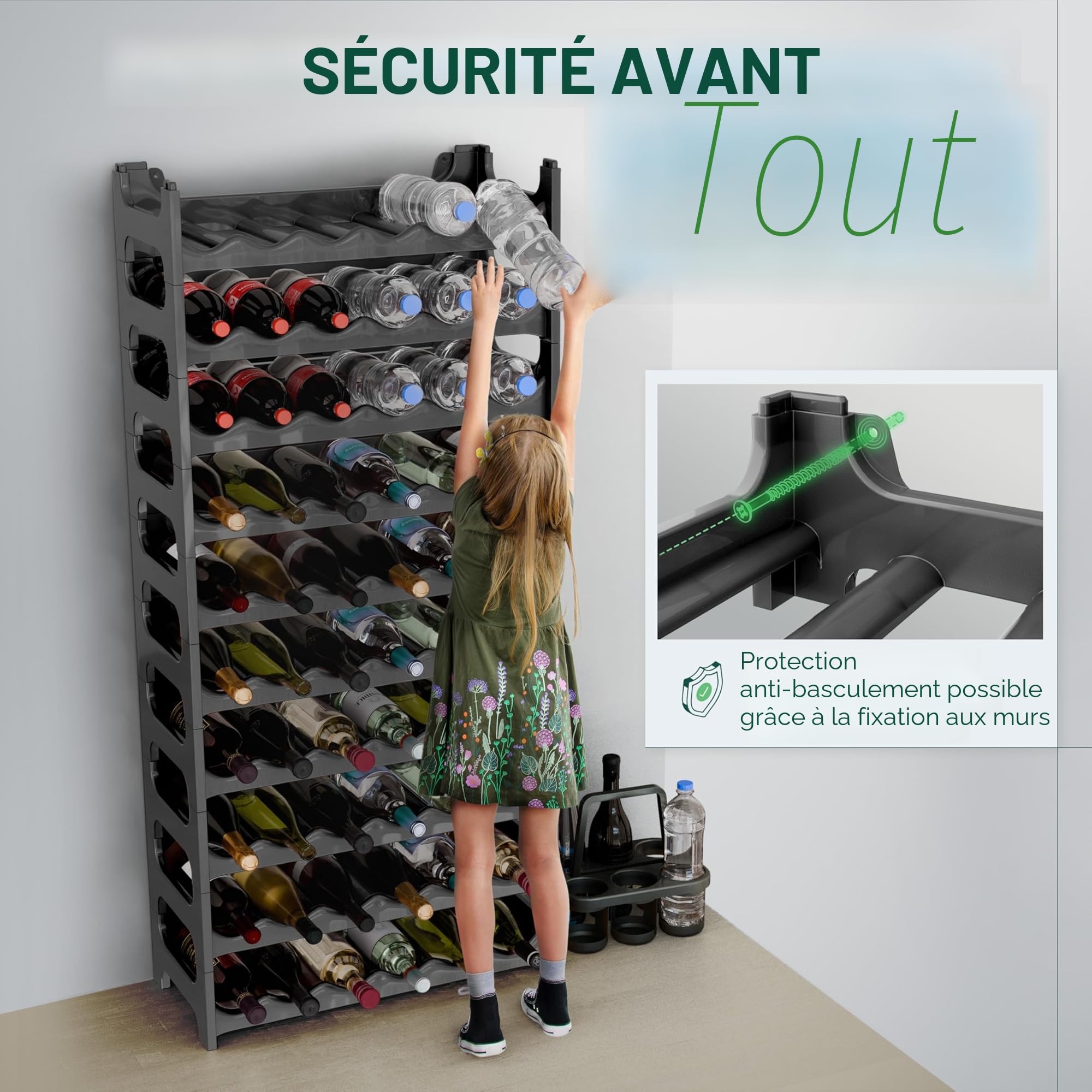 Novaliv Étagère à Bouteilles pour 36 Bouteilles en Plastique Recyclé - Extensible, Empilable, Noir - Système pour Boissons, Armoire à Spiritueux