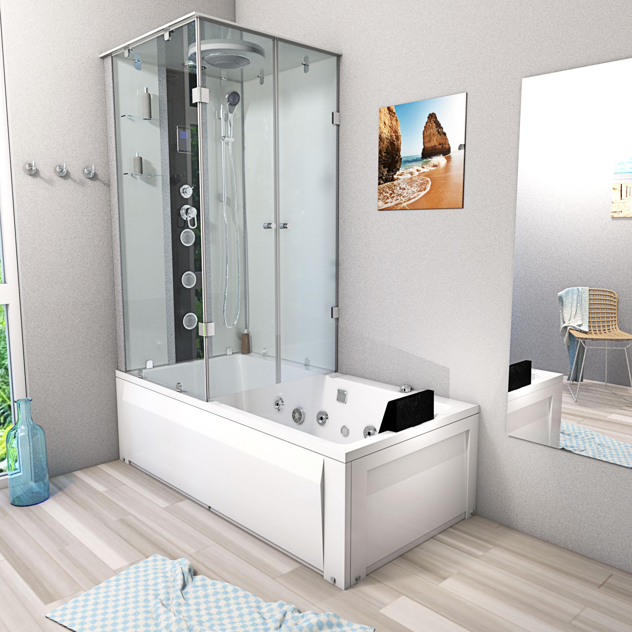 AcquaVapore Whirlpool Dusche Kombination K05-R01-WP-EC Duschtempel 90x180 cm mit 2K Scheiben Versiegelung