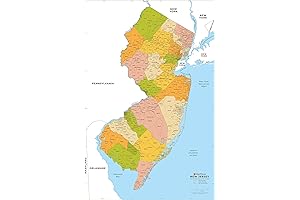 New Jersey ZIP Code Map with Counties - Standard Size: 36x55 inches