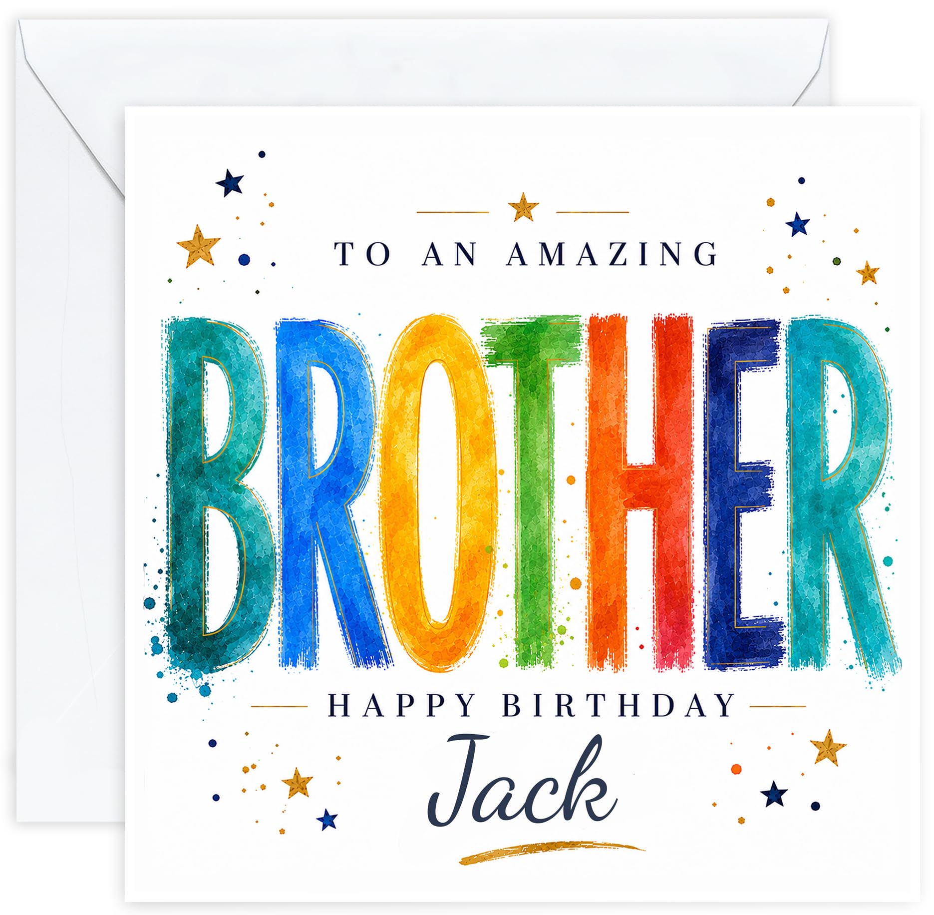 Personalised Birthday Card for Brother | Colourful Modern Design | Add His Name | Happy Birthday Card with Optional Printed Inside Message (Design 01)