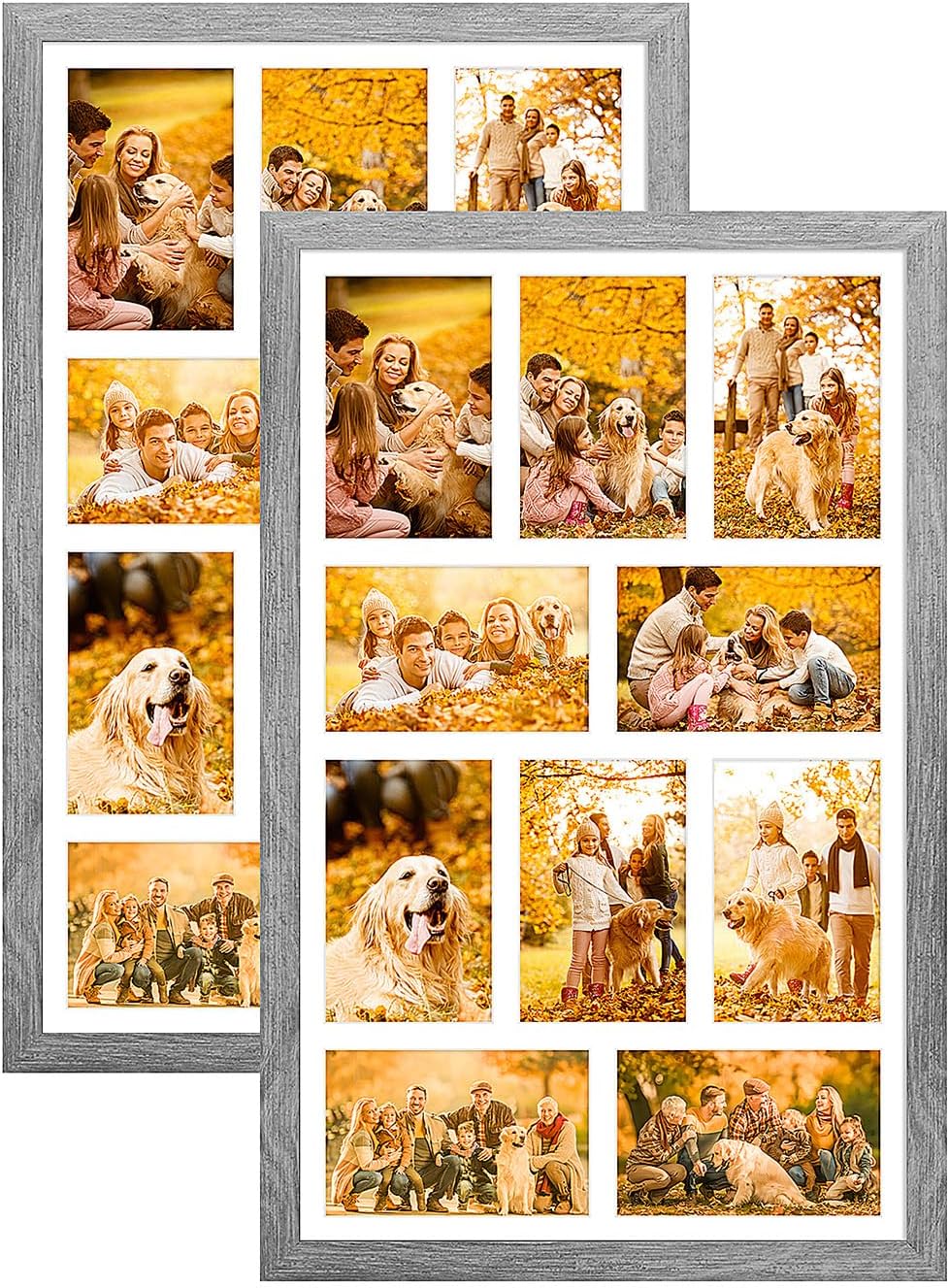 13x21 Collage frame with 10 Openings 4X6 Pictures, Multiple Picture Frame with Mat, Wall or Tabletop Decor, Grey Wood Grain,2 Pack Grey 13x21 - (10 open 4x6)