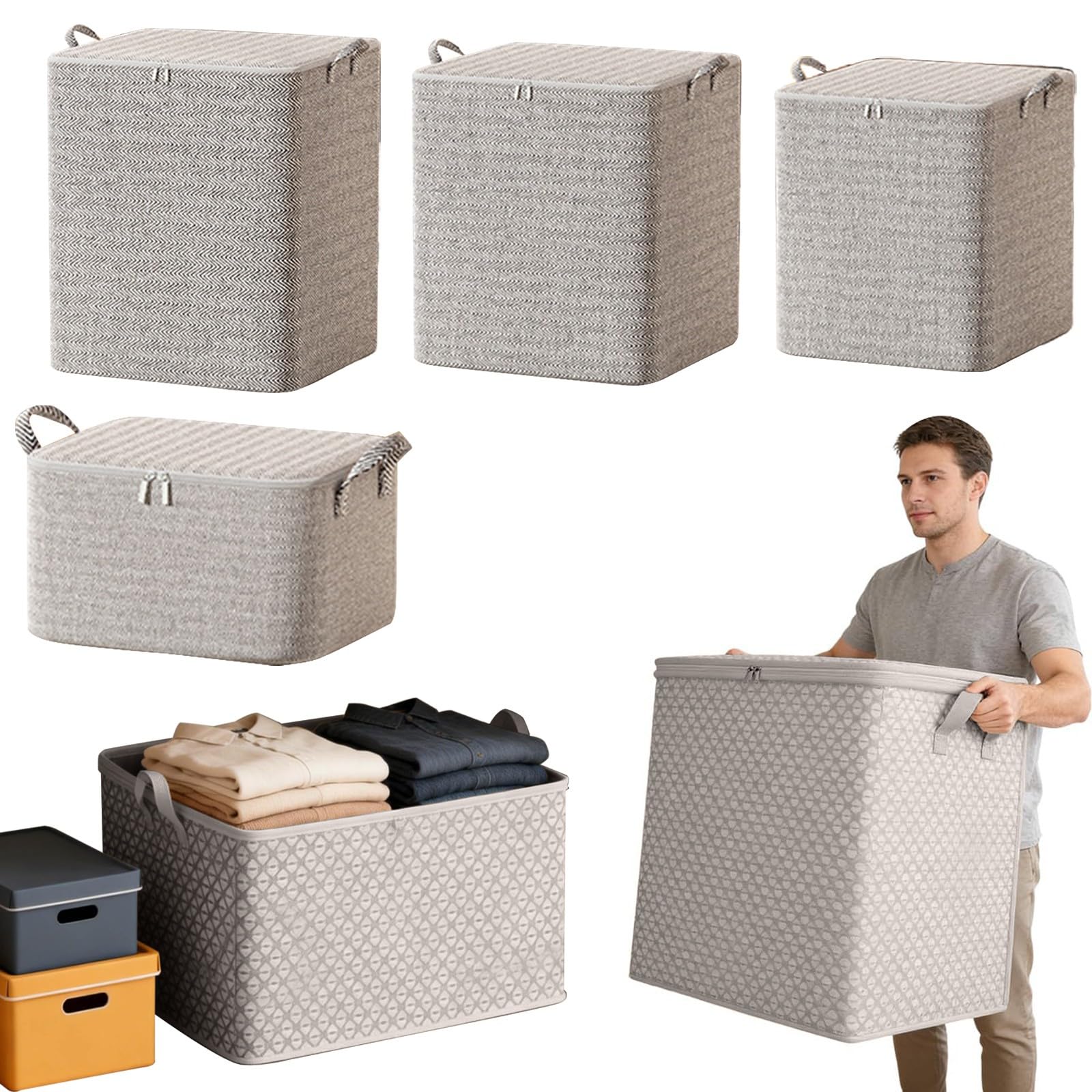 Bagnizer Storage Boxes with Lids,Foldable Storage Organiser Boxes (Grey, 110L)