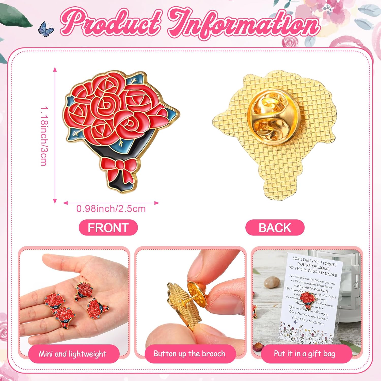 Landical Inspirational Gifts Bulk Flowers Bouquet Enamel Pin Motivational Cards Awesome Floral Pin for Women Employee