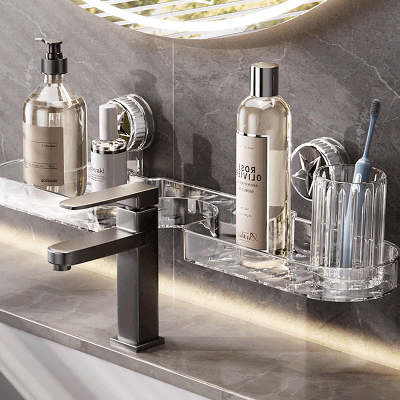 ljhnba Space Saving Suction Cup Storage Rack Toiletries Holder Shelf Bathroom Organiser For Shampoo And Small Accessories