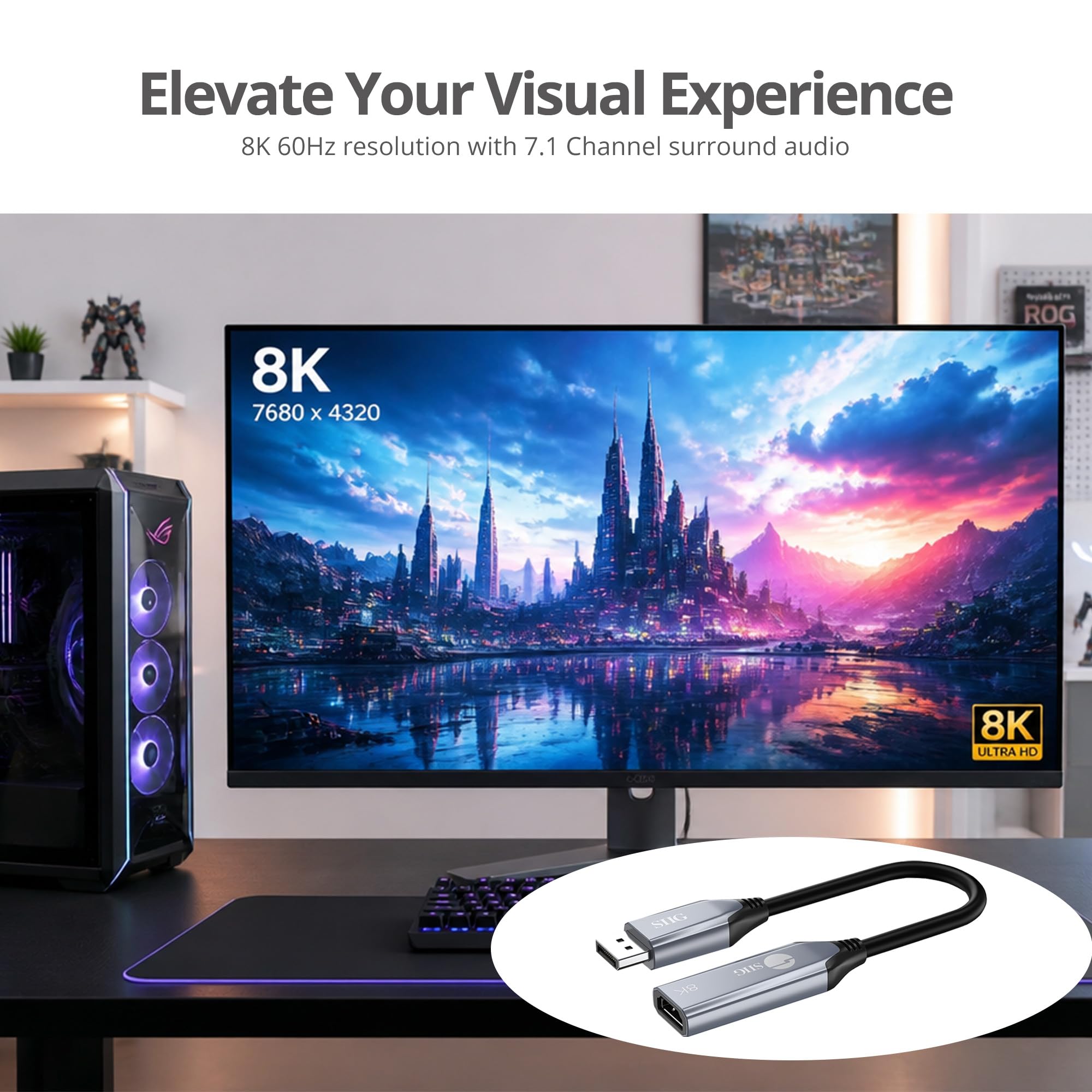 SIIG Adattatore attivo DisplayPort a HDMI 8K, ingresso video DP 1.4 a uscita HDMI, unidirezionale, supporta 8K 60Hz e 4K 144Hz con HDR e DSC, DP a HDMI Monitor Cable Adapter (CB-DP2611-S2)
