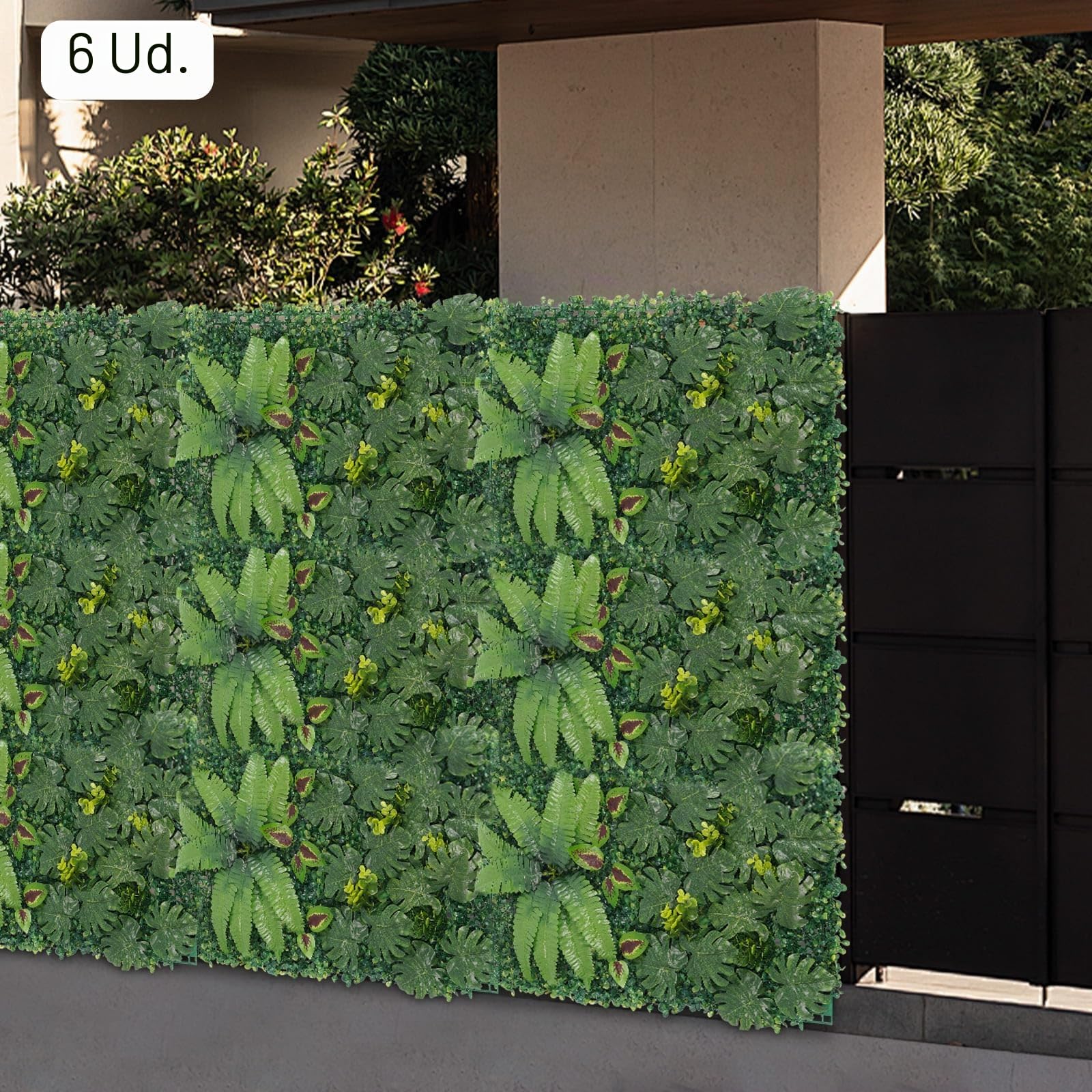 Juego de 6 paneles vegetales artificiales para pared, 60 x 40 cm, decoración para jardines, balcones, pasillos, fondos