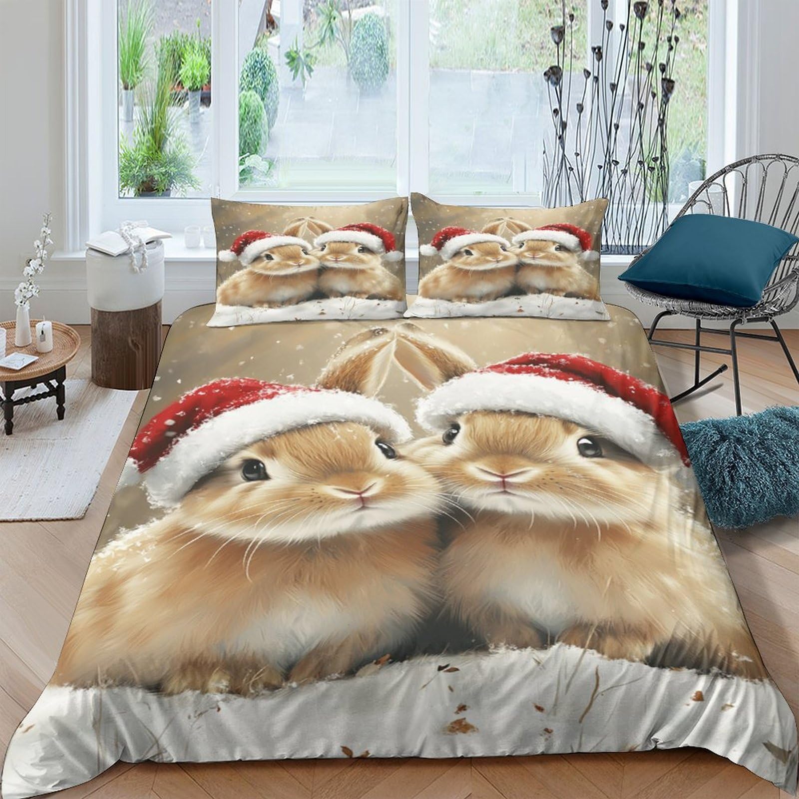Ctjqhvkz Style-7 3D Printed Christmas Bunny Fitted Sheet Microfiber Soft Animal Bed Cover For Bedroom Dorm Mattress Decor Single（135X200cm）