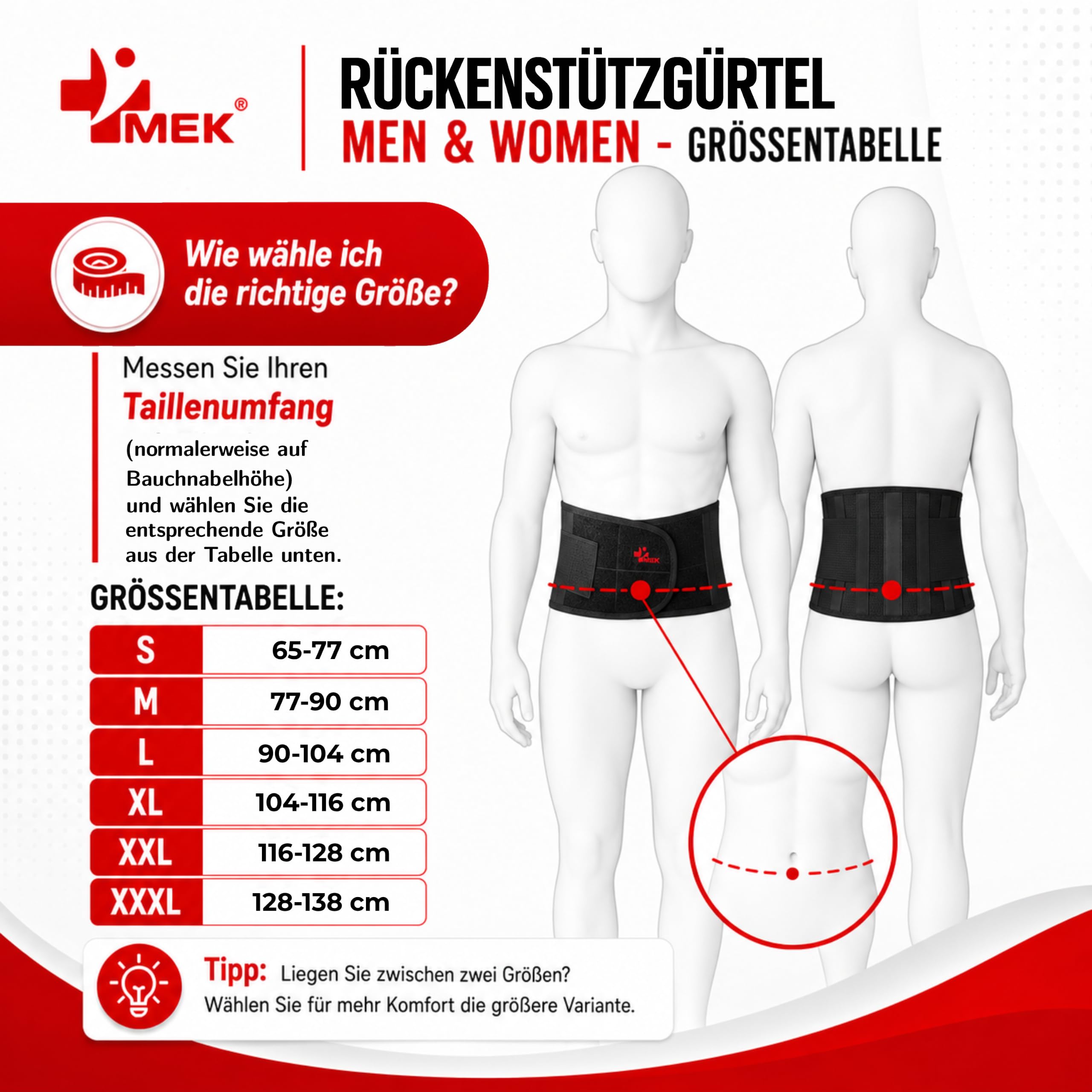 MEK Rückenstützgürtel mit 6 Stahlstreben & Lordosenpad - Medizinische Rückenbandage für Damen & Herren - Lendenwirbelstütze & Bandscheiben Gürtel zur Schmerzlinderung, 3008 Schwarz