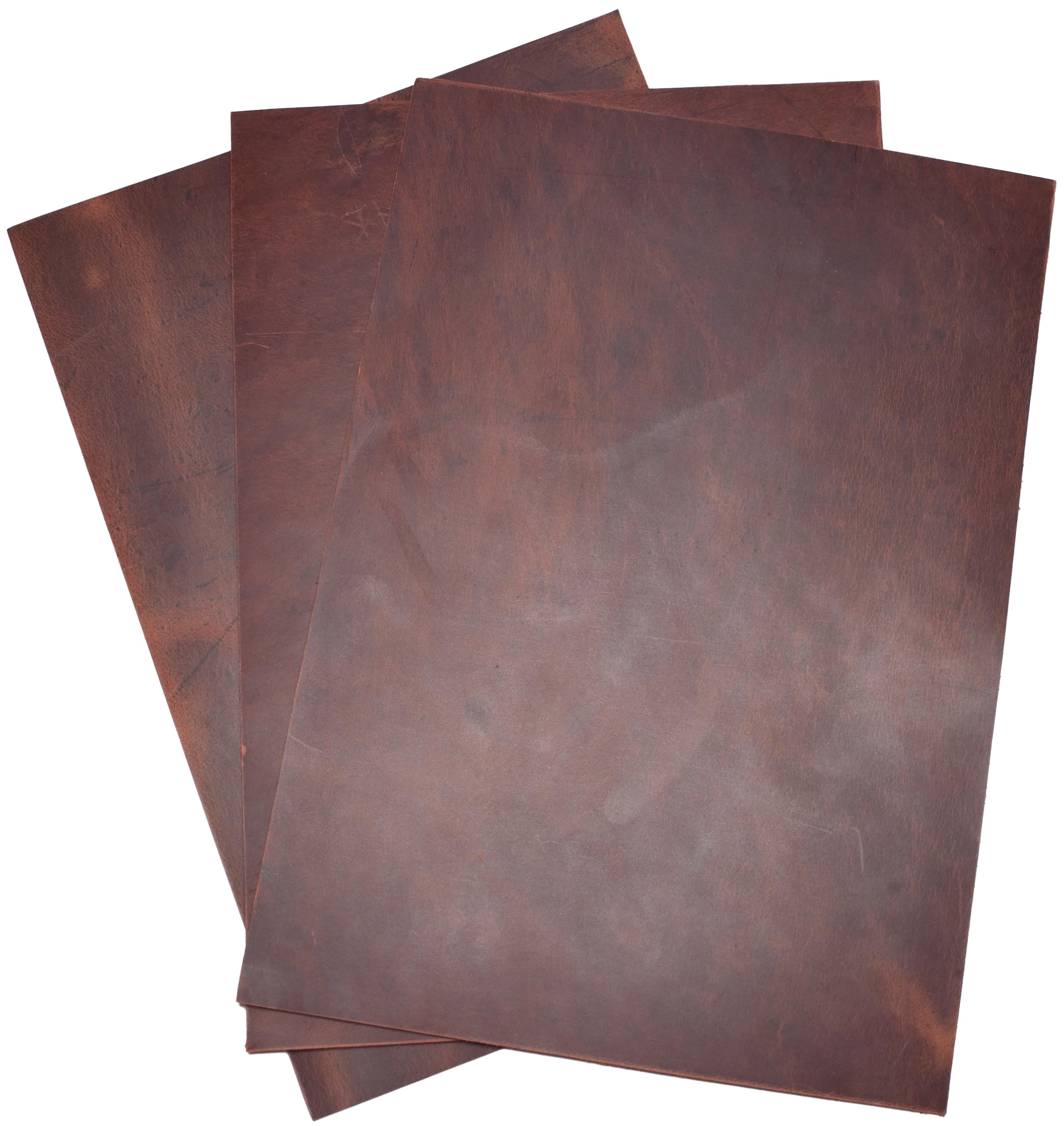 Cuir de vachette - 1,7 mm d'épaisseur - Pull-Up Crazy Horse - Feuilles en cuir véritable pour travaux manuels (3, cognac marron, A4 (210 x 297 mm)