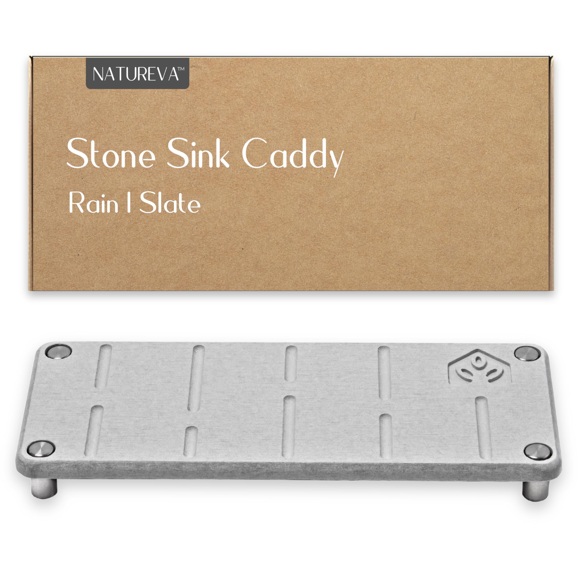 Home - Stone Sink Caddy | Fast Drying Diatomite Tray for Kitchen & Bathroom Sink Counter | Soap Dish Holder, Decor & Vanity Mat | Quick Dry Diatomaceous Earth | Design Rain | Colour Slate