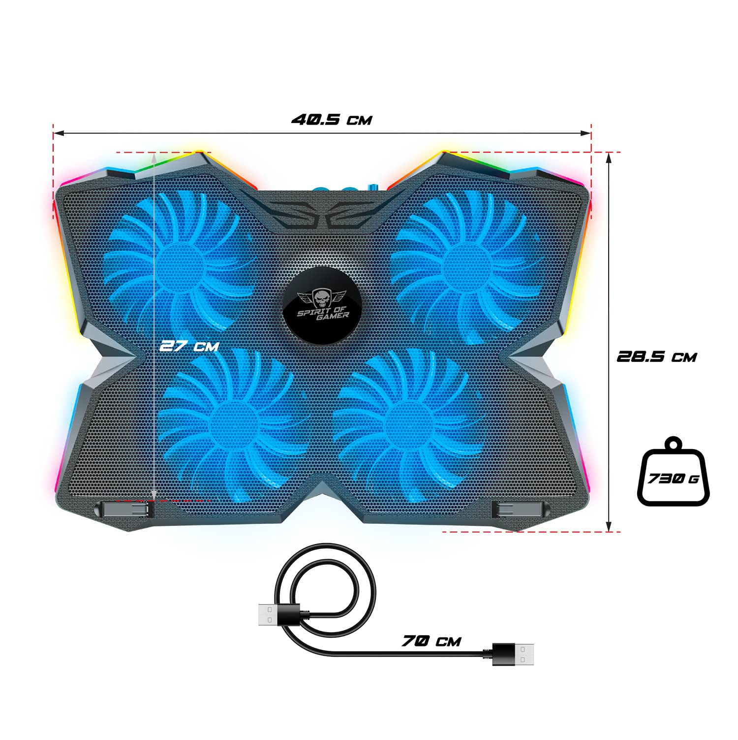 Refroidisseur PC Portable 10" à 17" 4 Ventilateurs Silencieux RGB Compatible PS5 PS4 Xbox