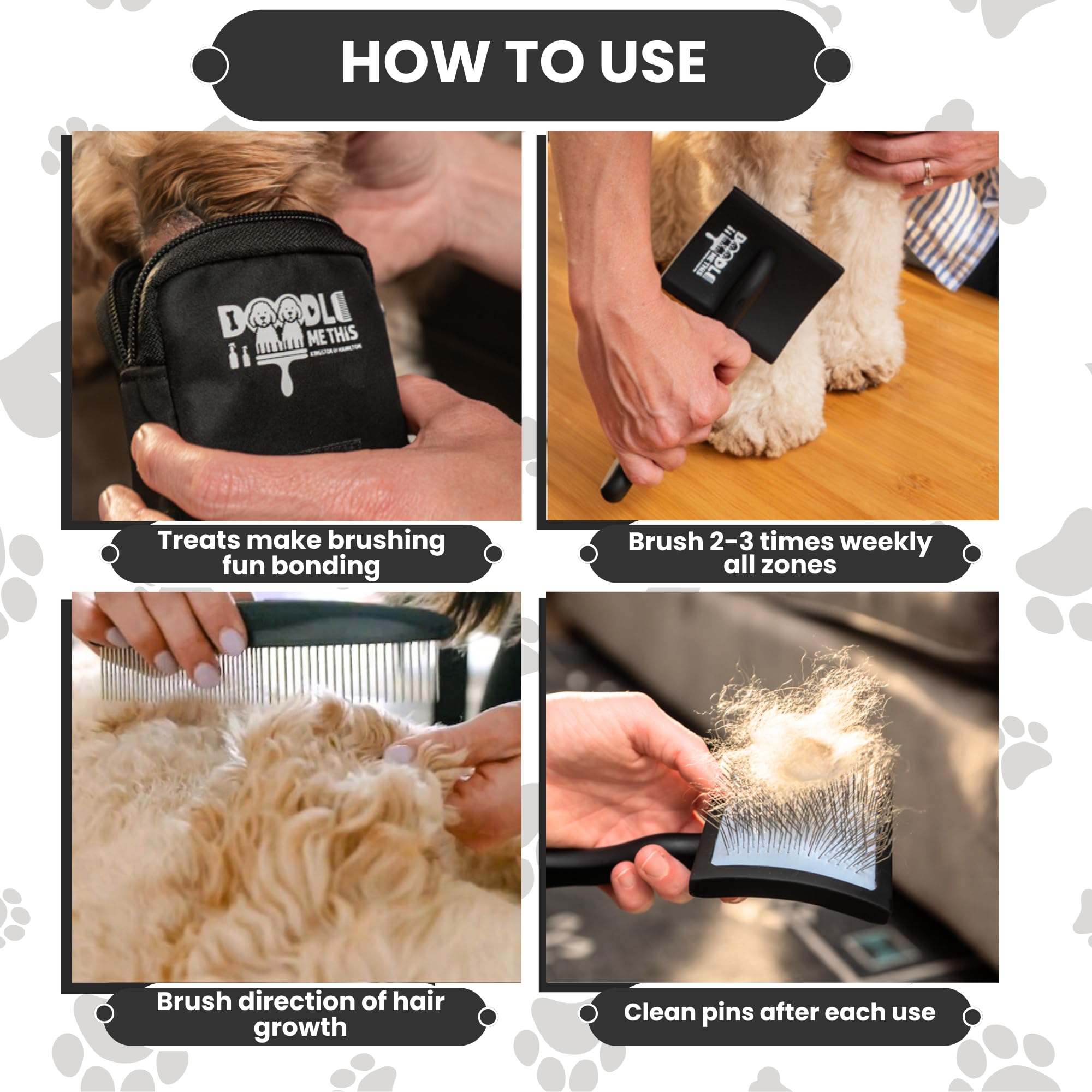 Doodle Me This Dog Slicker Brush para caniches, garabatos, un cepillo grande para perros, un cepillo para perros pequeños, cepillo de madera de pin largo, perfecto para desenredar y desenredar, aseo