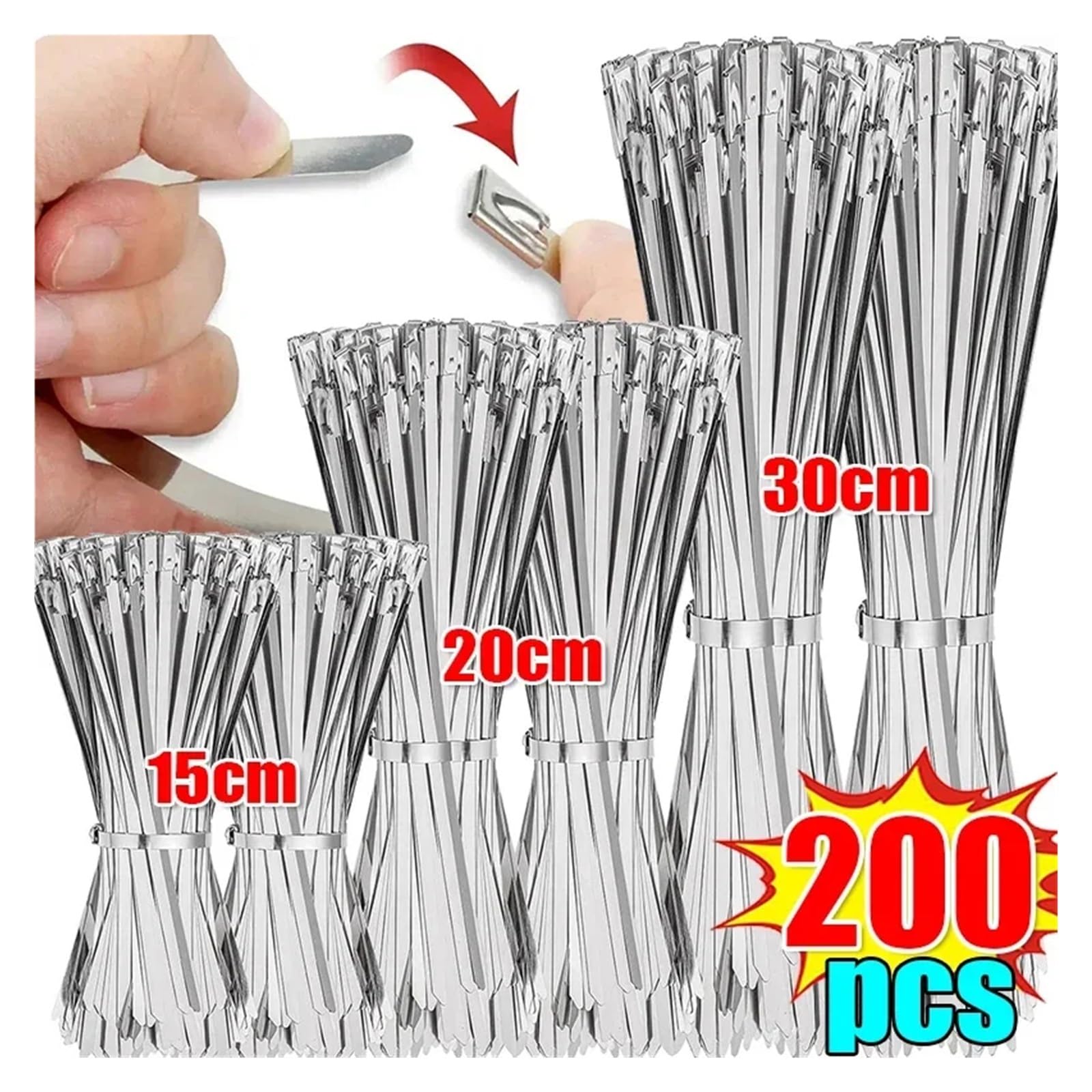 Attache Câblées Acier Inoxydable Attaches de câble en acier inoxydable, 20/200 pièces, sangles à fermeture éclair métal for enveloppe d'échappement(4.6mmx150mm,100pcs)