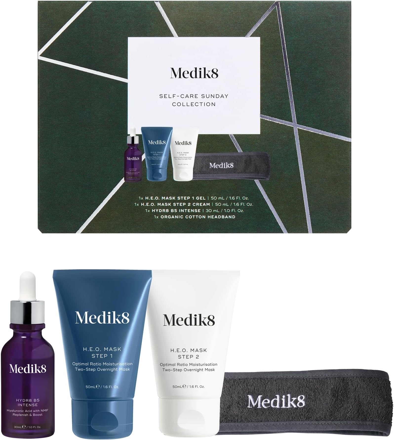 Medik8 Self-Care Sunday Collection - Hydr8 B5 Intense Hyaluronic Acid & H.E.O. Face Mask Deep Hydration Skincare Gift Set